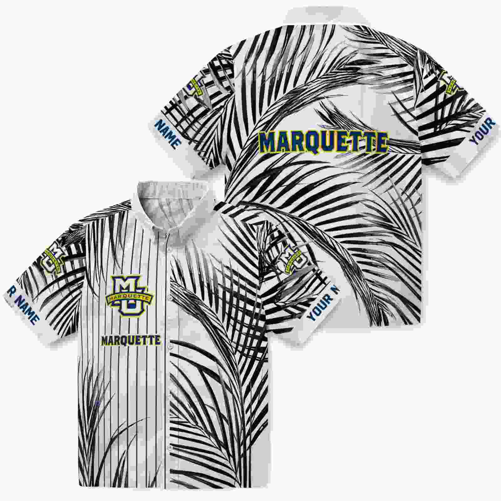 marquette golden eagles palm stripes blue black white hawaiian shirt high quality