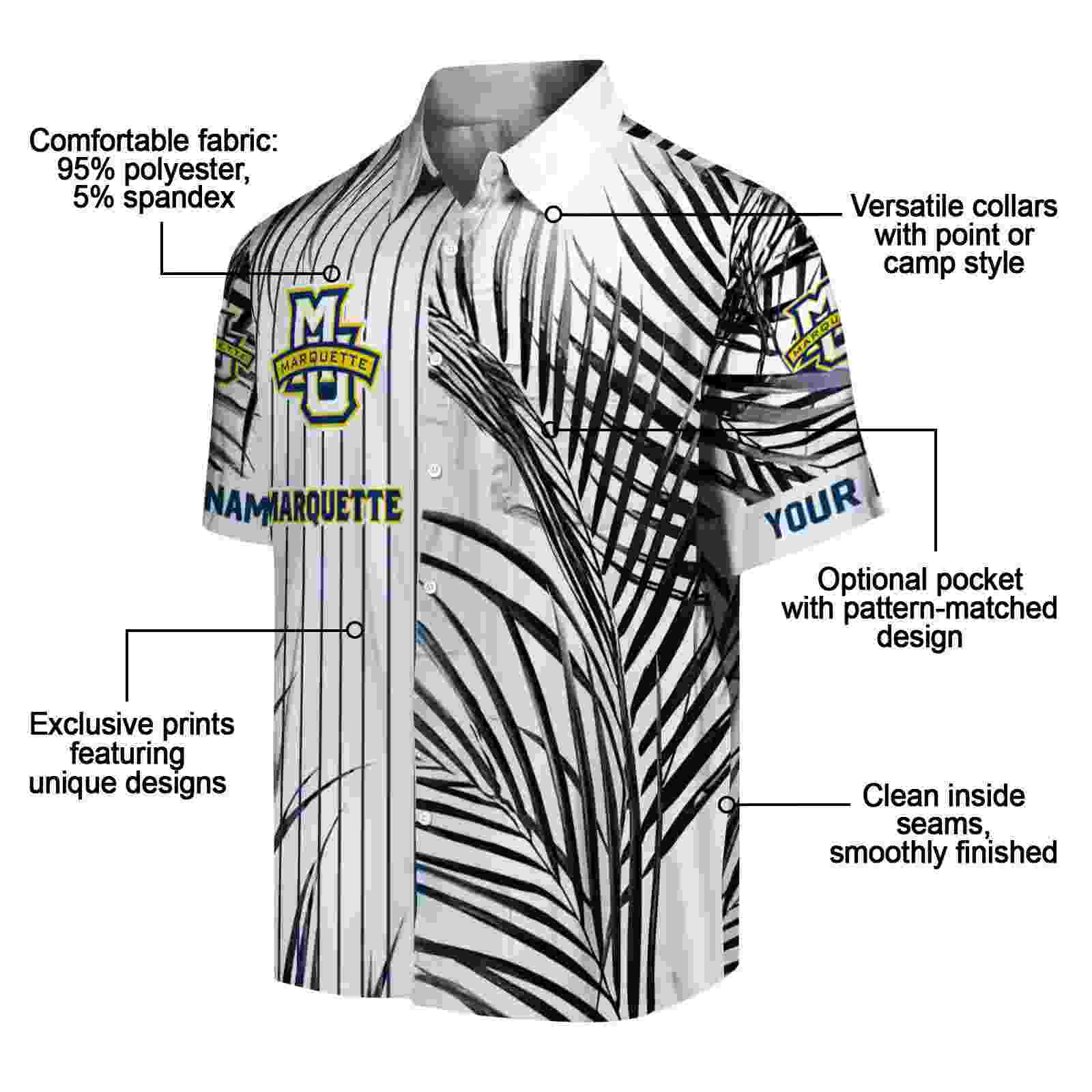 marquette golden eagles palm stripes blue black white hawaiian shirt new arrival