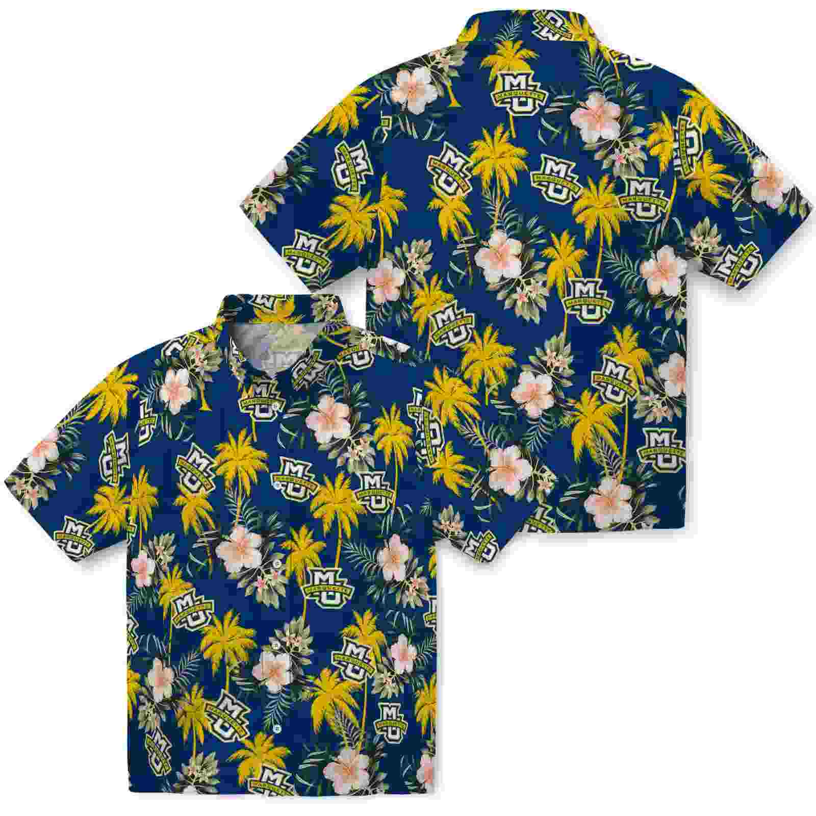 marquette golden eagles palm tree flower blue hawaiian shirt high quality