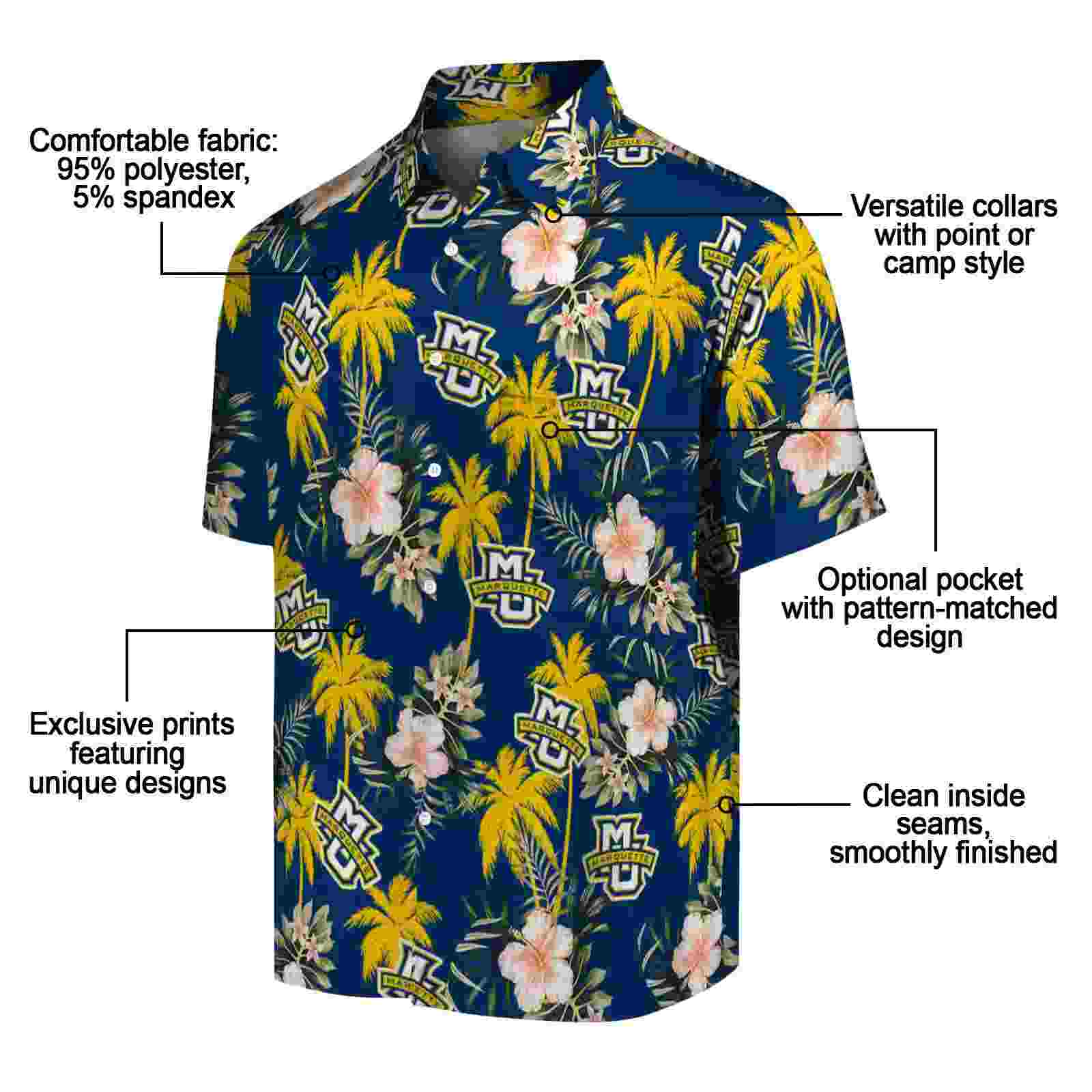 marquette golden eagles palm tree flower blue hawaiian shirt new arrival