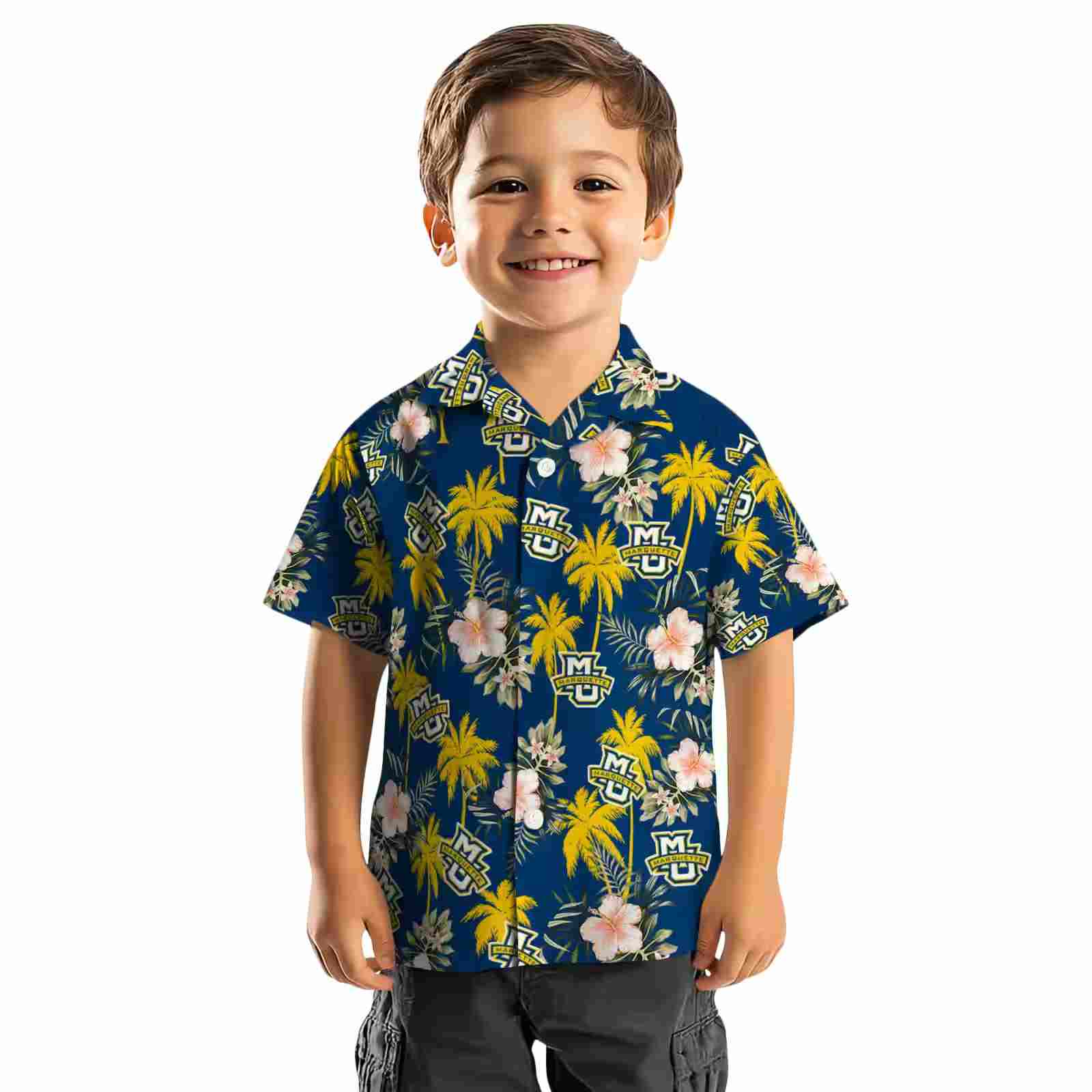 marquette golden eagles palm tree flower blue hawaiian shirt top rated