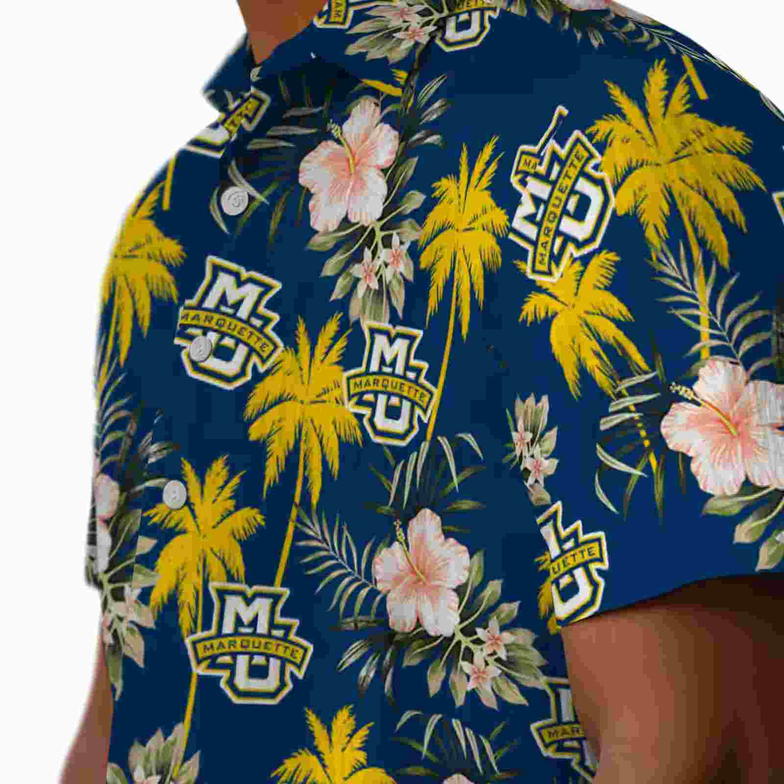 marquette golden eagles palm tree flower blue hawaiian shirt trendy