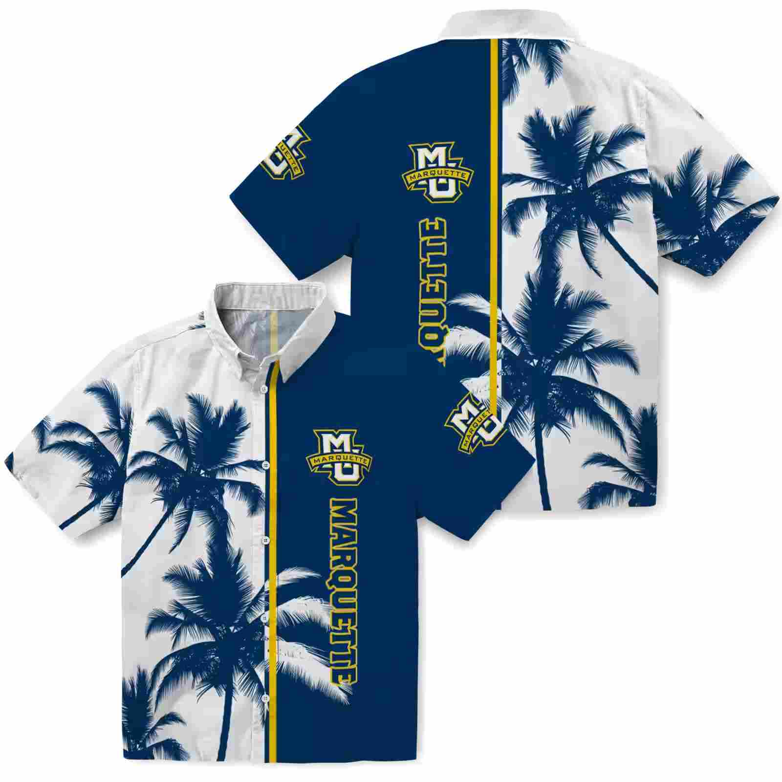 marquette golden eagles palm trees blue white hawaiian shirt high quality