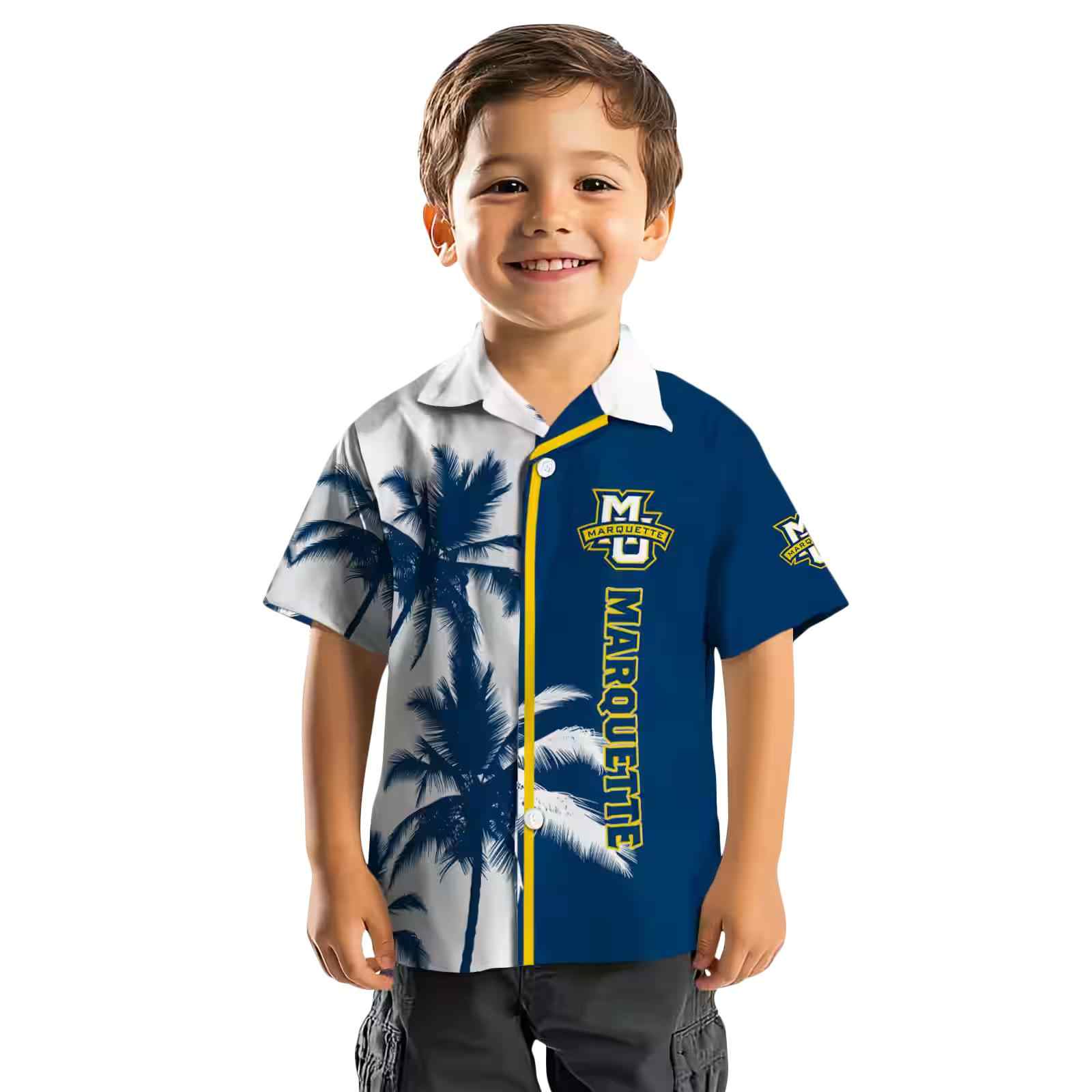 marquette golden eagles palm trees blue white hawaiian shirt top rated