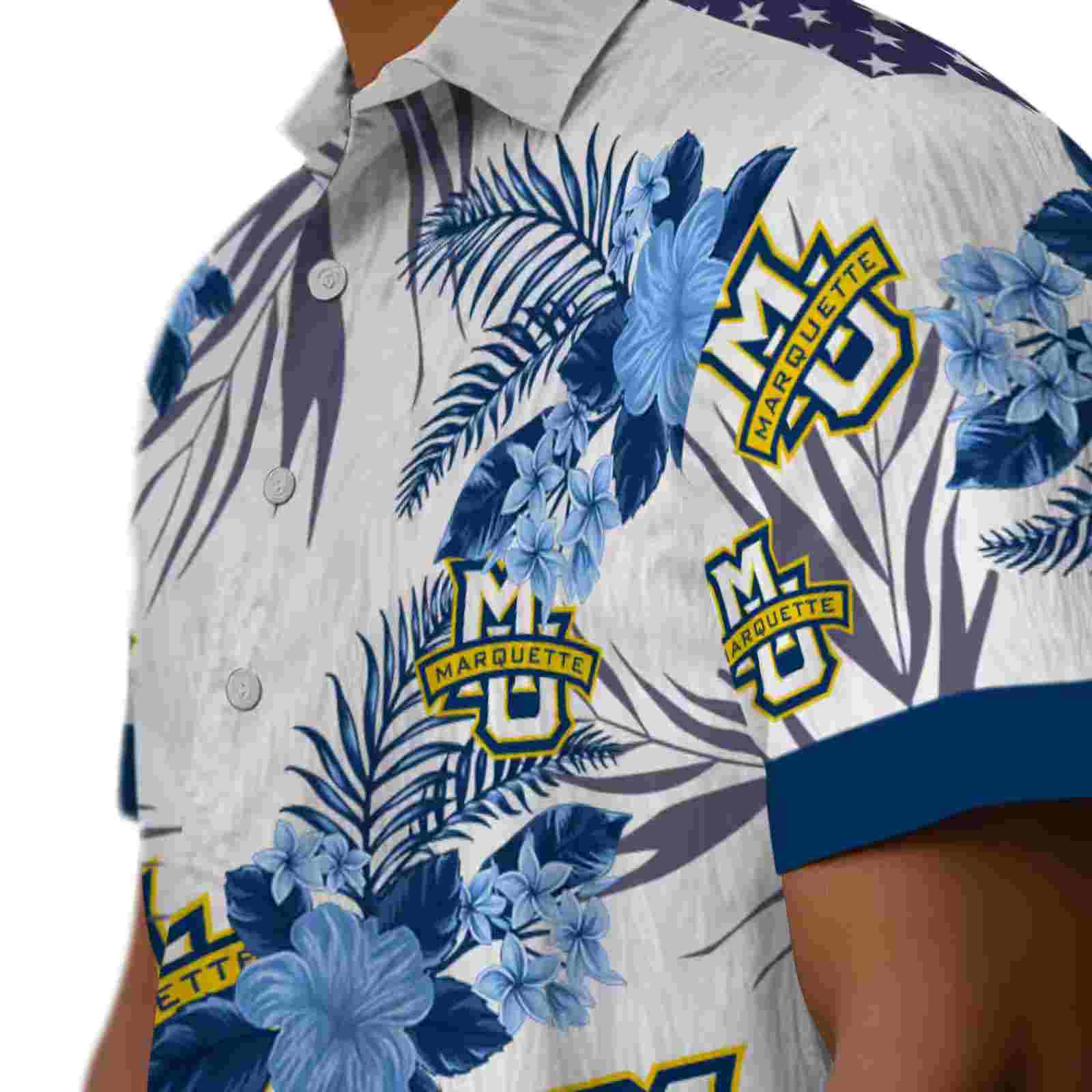 marquette golden eagles patriotic hibiscus design blue white hawaiian shirt trendy