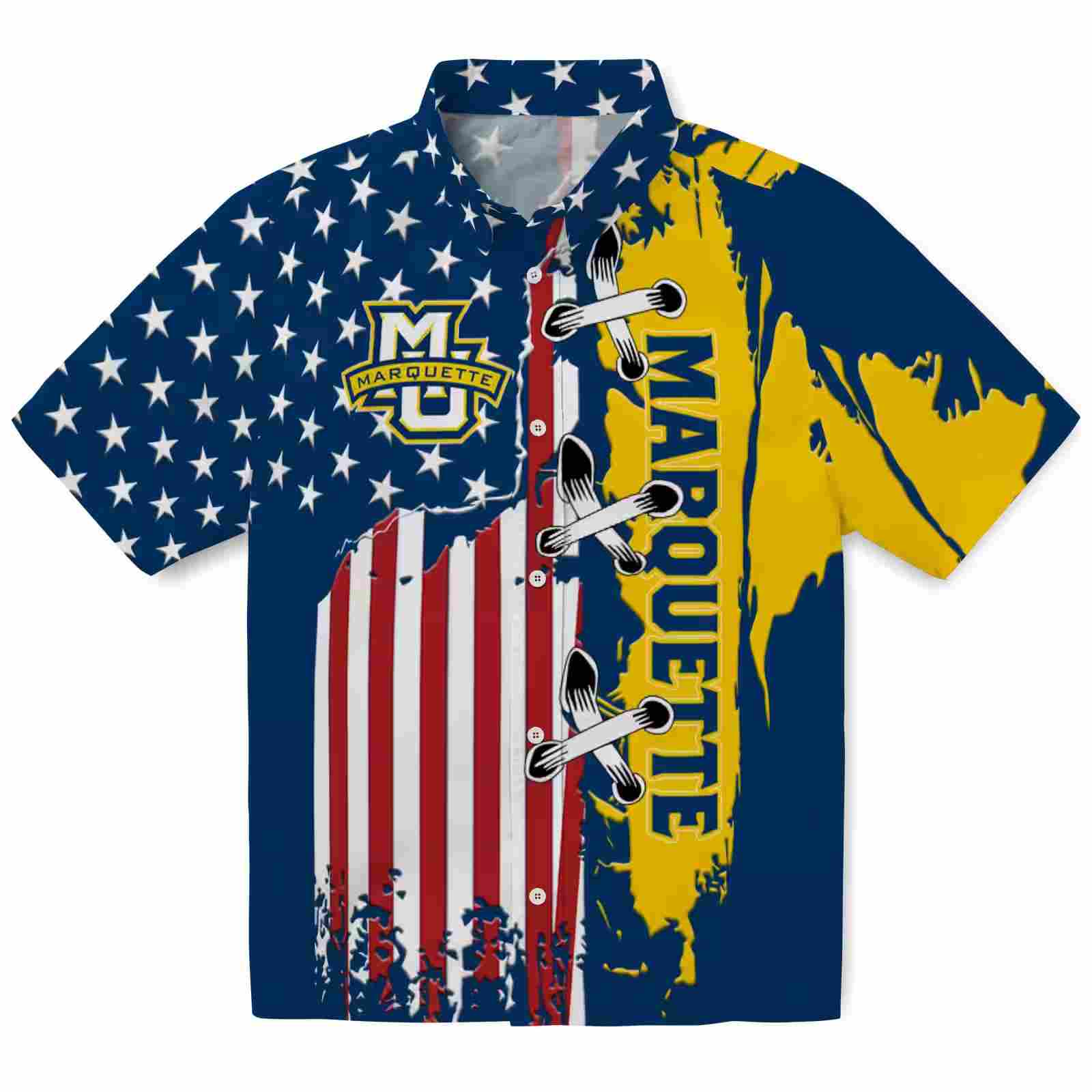 Marquette Golden Eagles Stitched Flag Blue Hawaiian Shirt