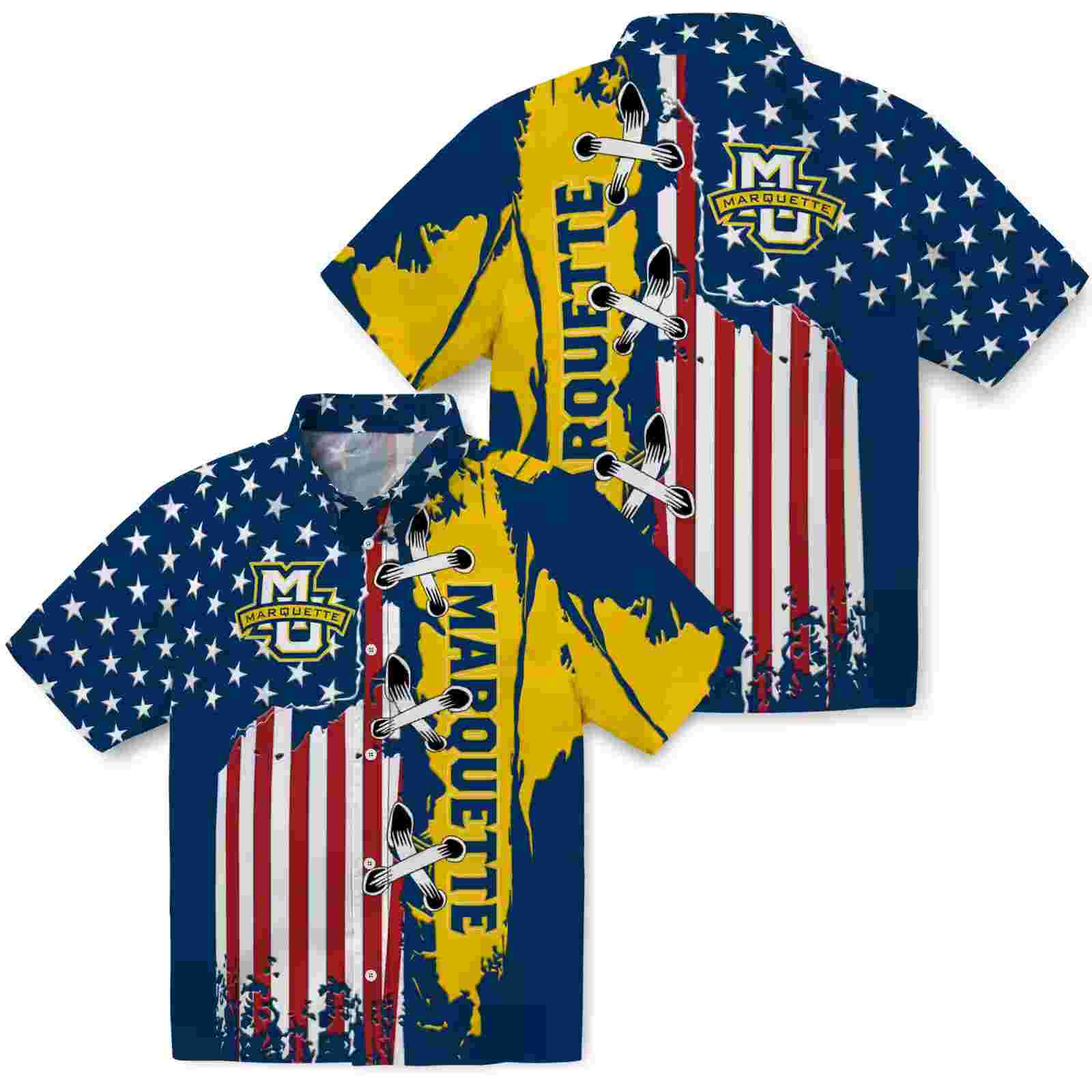 marquette golden eagles stitched flag blue hawaiian shirt high quality