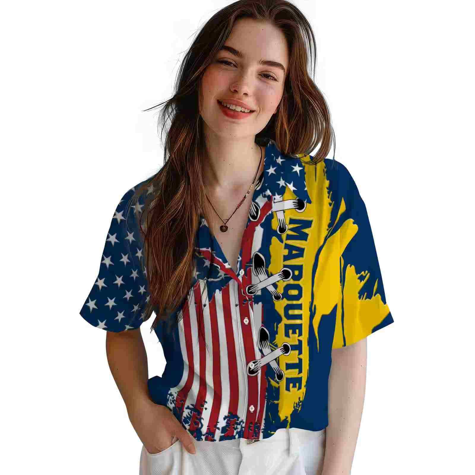 marquette golden eagles stitched flag blue hawaiian shirt latest model