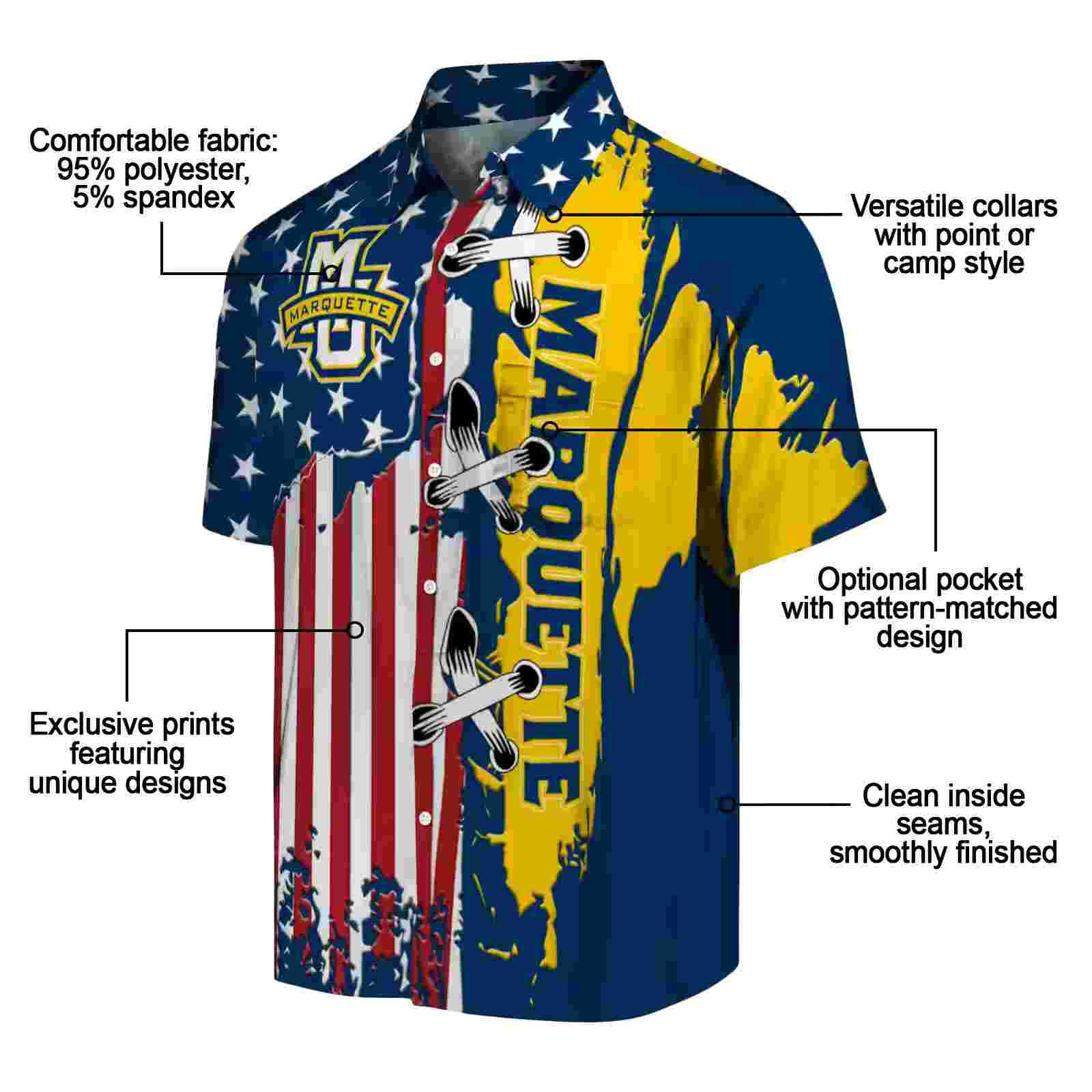 marquette golden eagles stitched flag blue hawaiian shirt new arrival