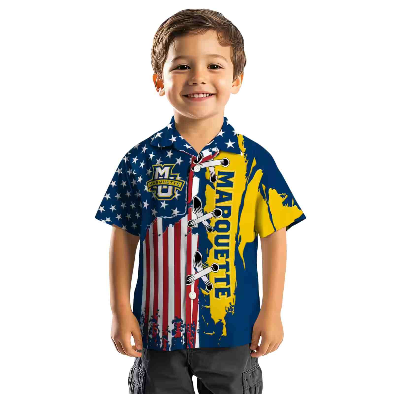 marquette golden eagles stitched flag blue hawaiian shirt top rated