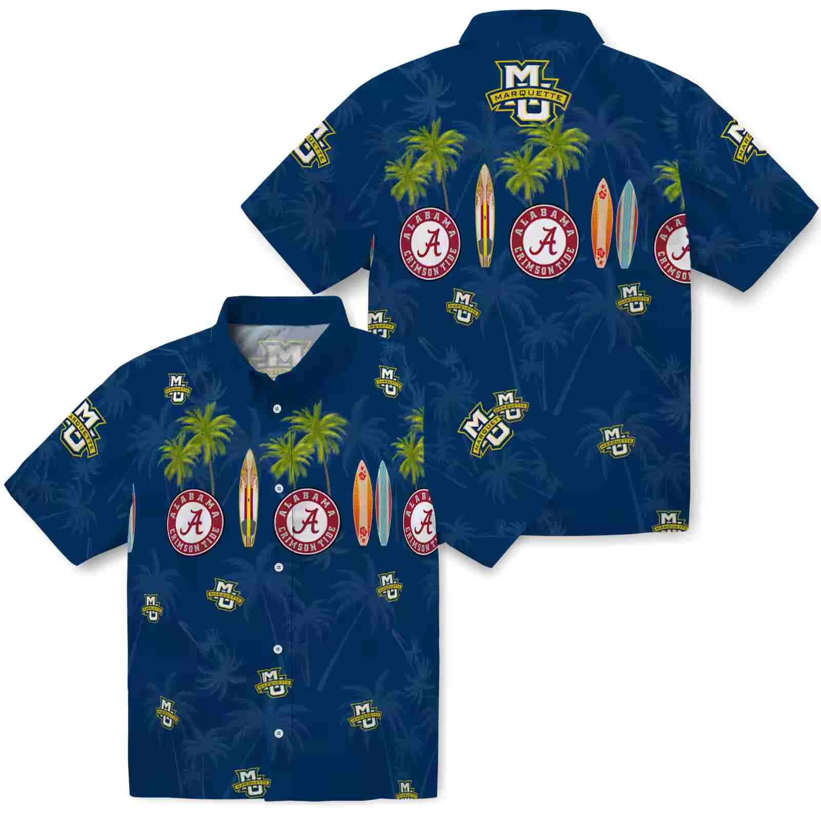 marquette golden eagles surfboard palm blue hawaiian shirt high quality