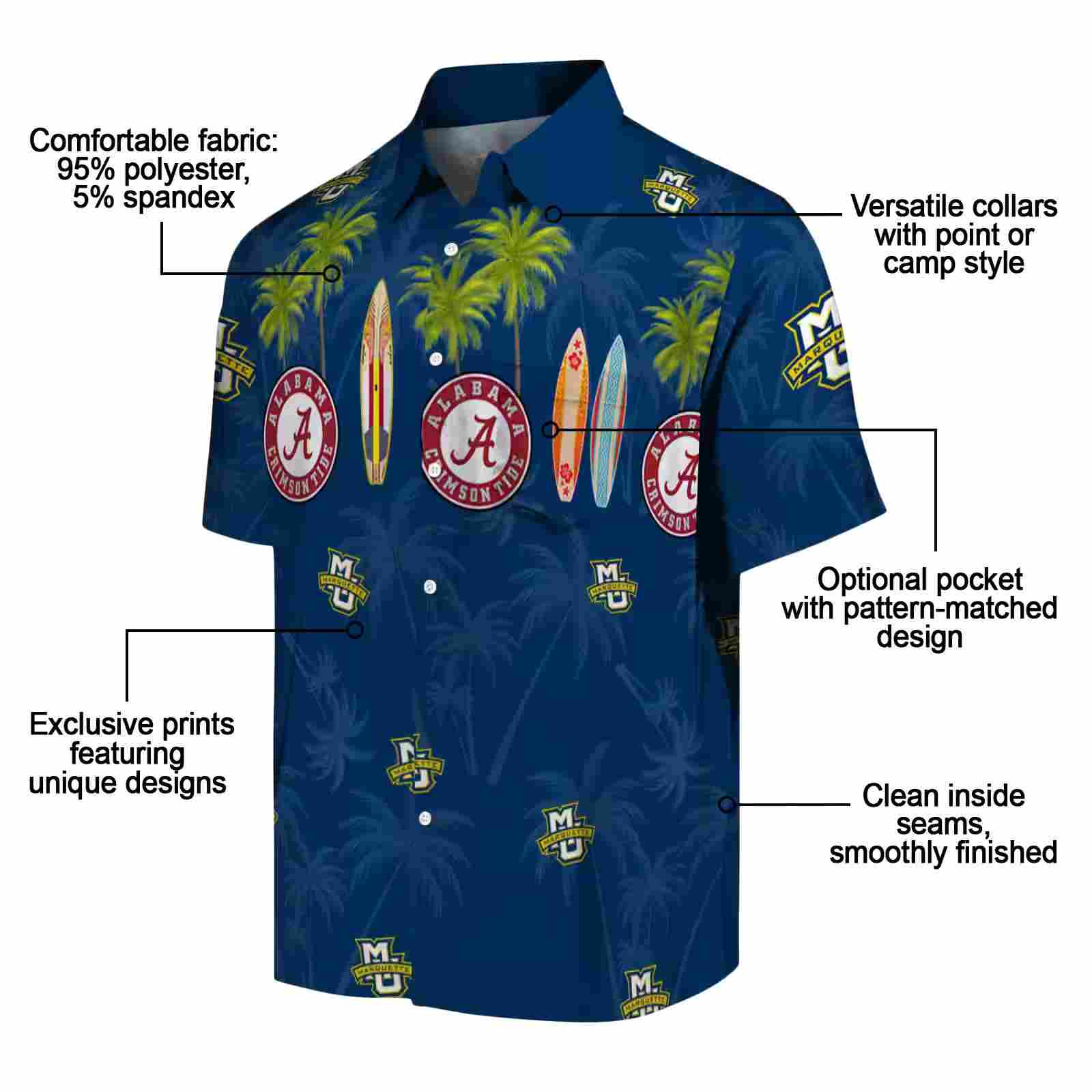 marquette golden eagles surfboard palm blue hawaiian shirt new arrival