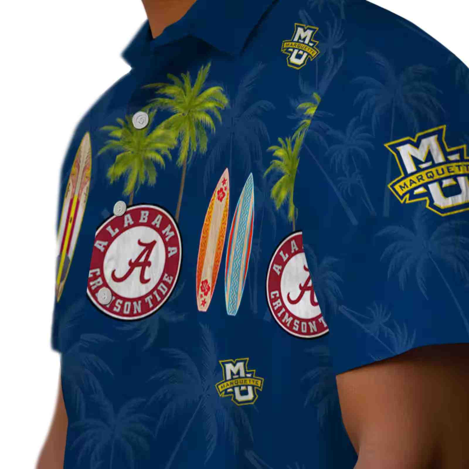 marquette golden eagles surfboard palm blue hawaiian shirt trendy