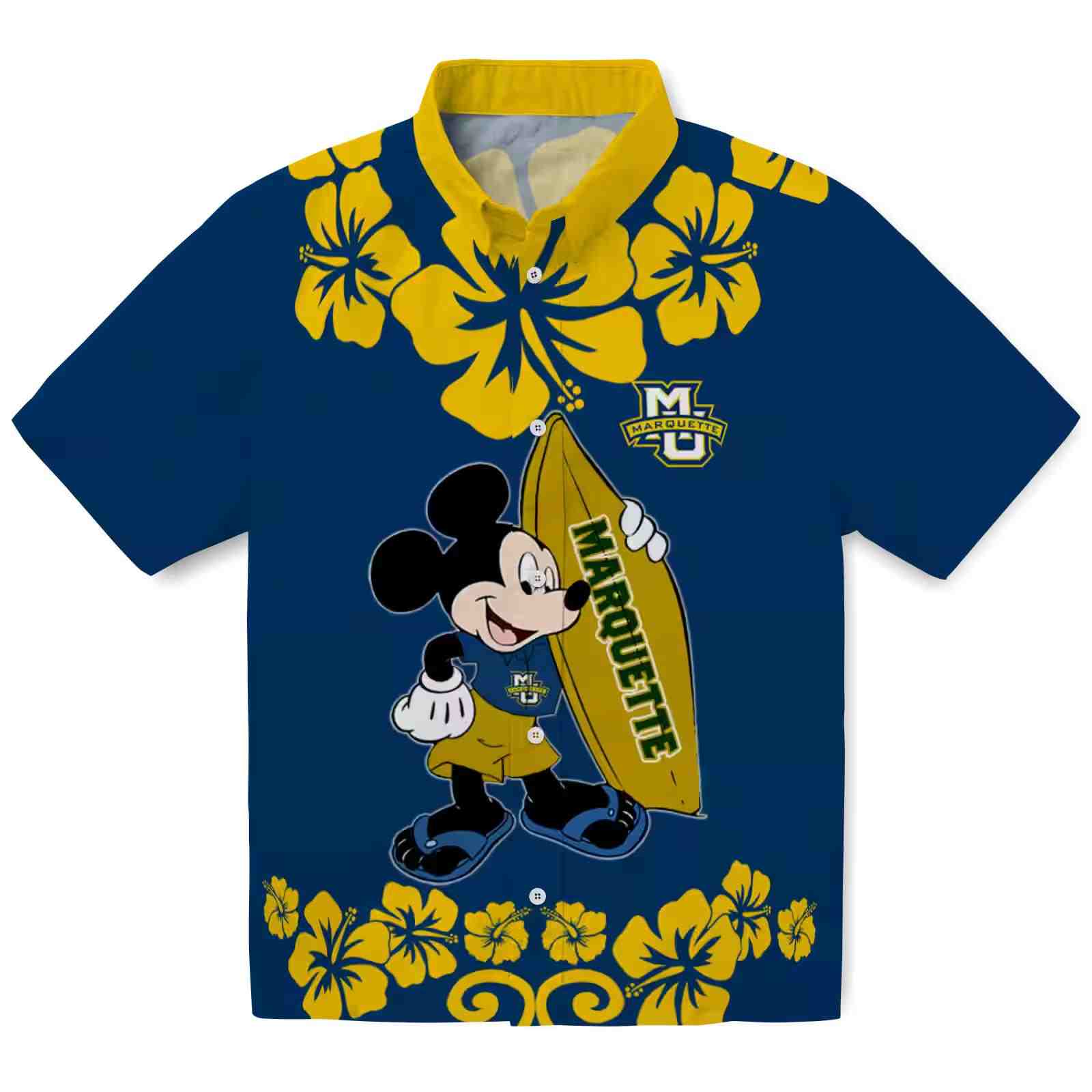 Marquette Golden Eagles Surfing Mickey Blue Hawaiian Shirt