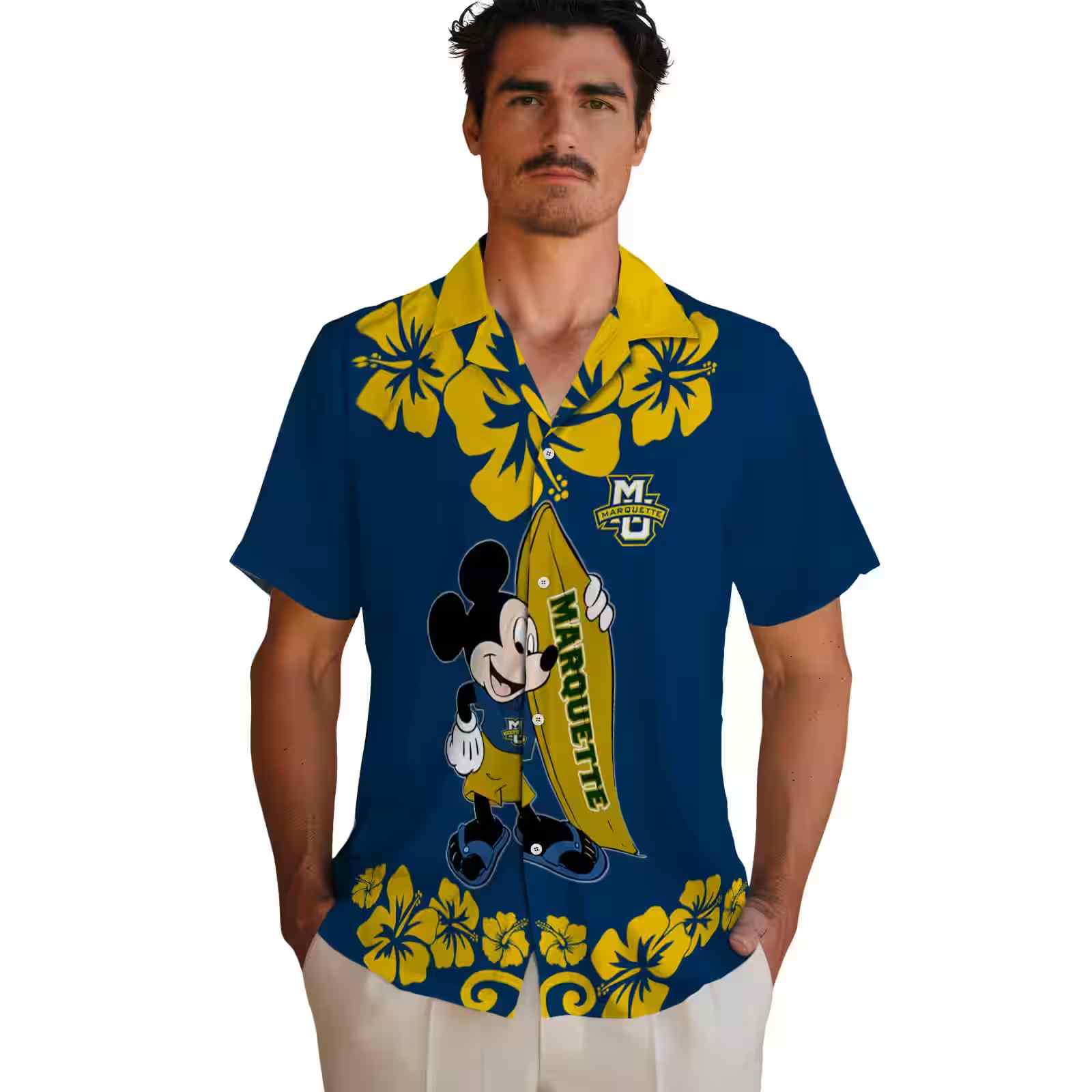 marquette golden eagles surfing mickey blue hawaiian shirt fashion forward