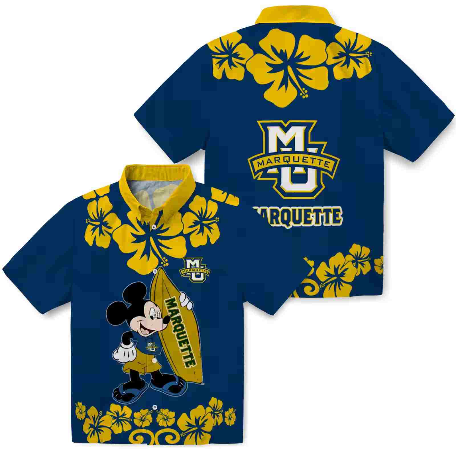 marquette golden eagles surfing mickey blue hawaiian shirt high quality