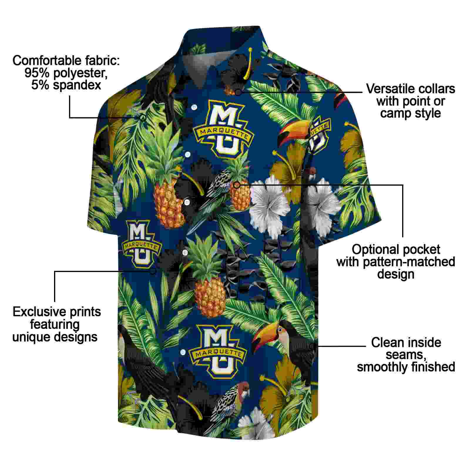 marquette golden eagles toucan hibiscus pineapple blue green hawaiian shirt new arrival