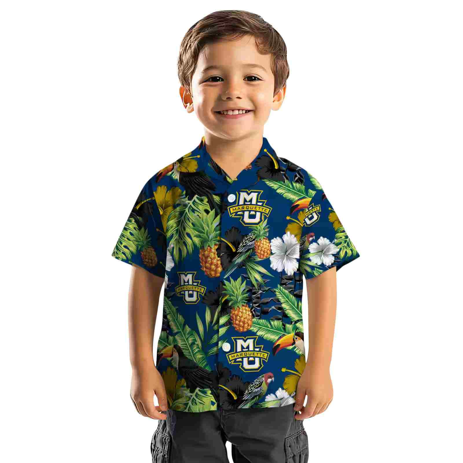 marquette golden eagles toucan hibiscus pineapple blue green hawaiian shirt top rated