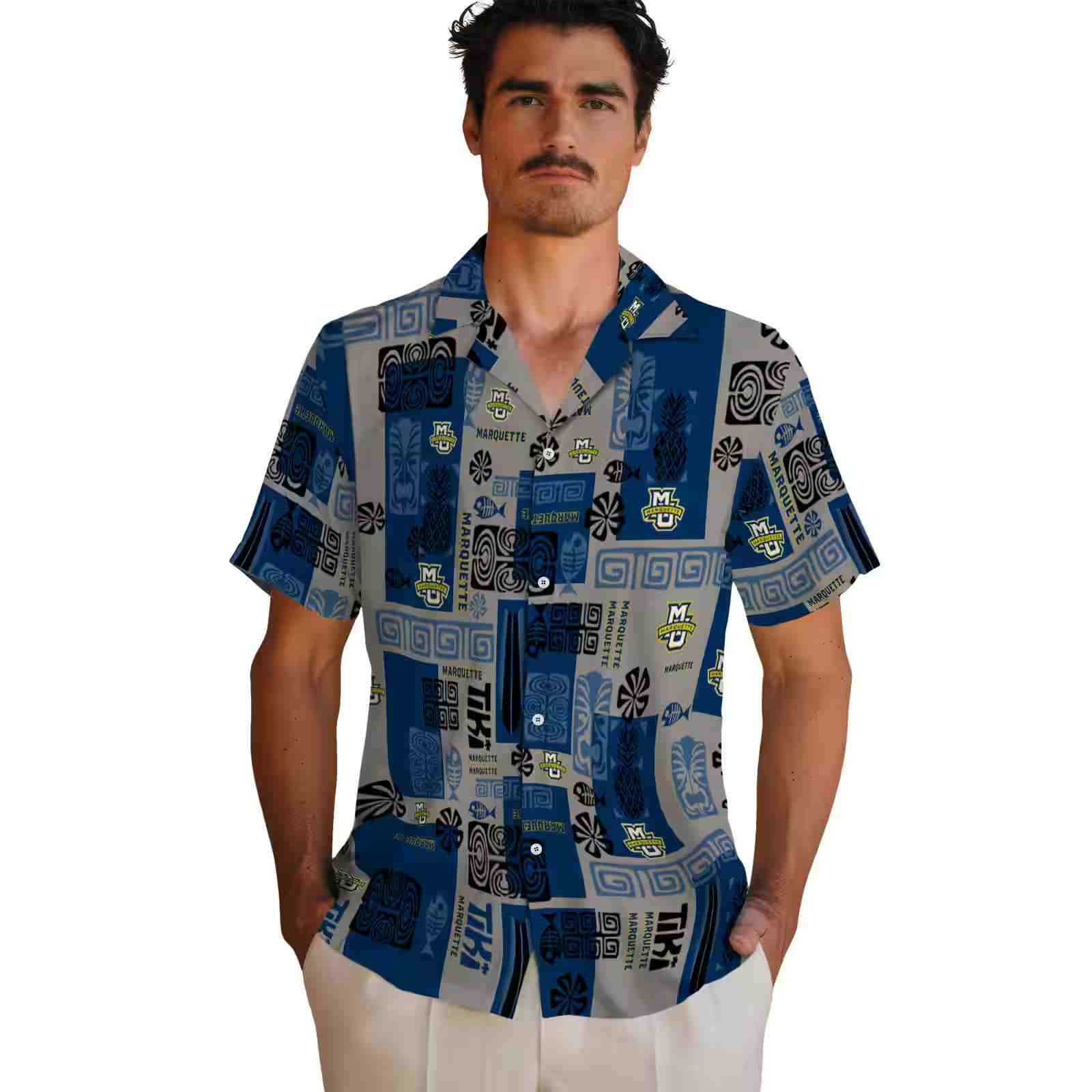 marquette golden eagles tribal symbols blue hawaiian shirt fashion forward