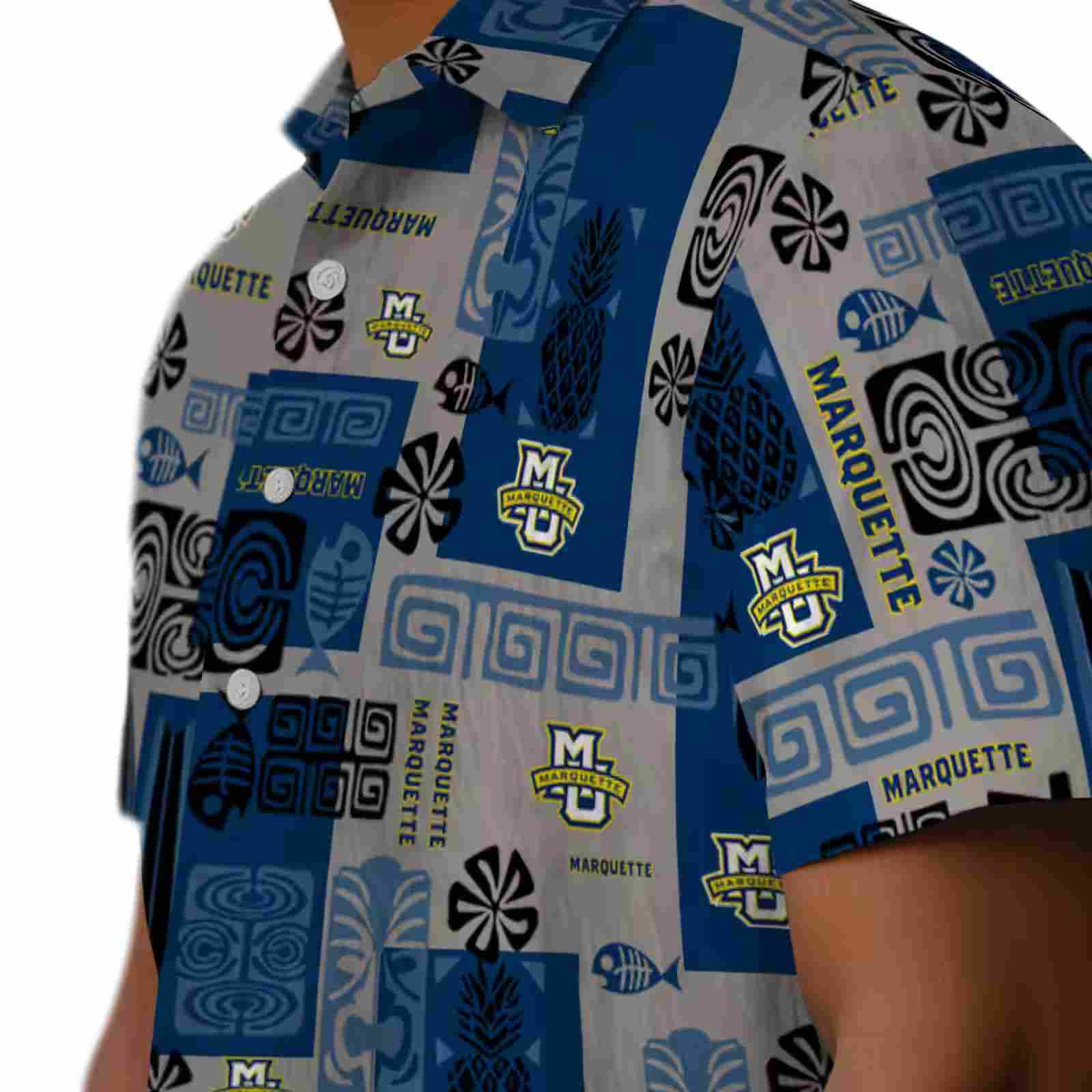 marquette golden eagles tribal symbols blue hawaiian shirt trendy