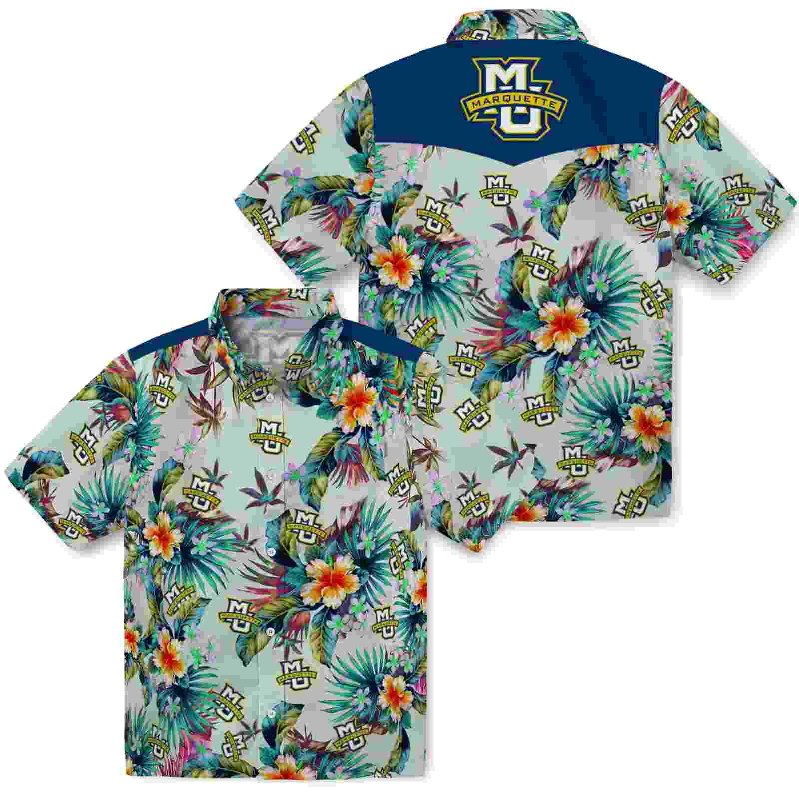 marquette golden eagles tropical foliage green hawaiian shirt high quality