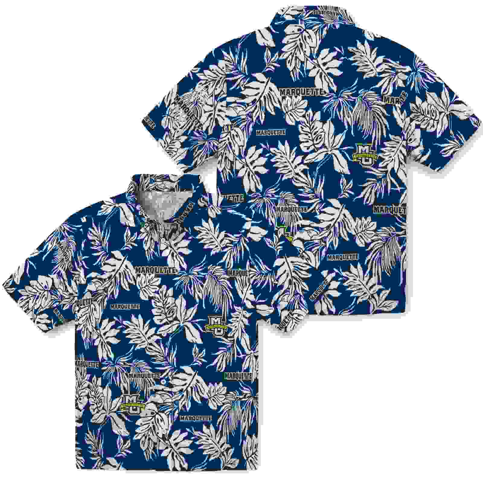 marquette golden eagles tropical leaf blue white hawaiian shirt high quality