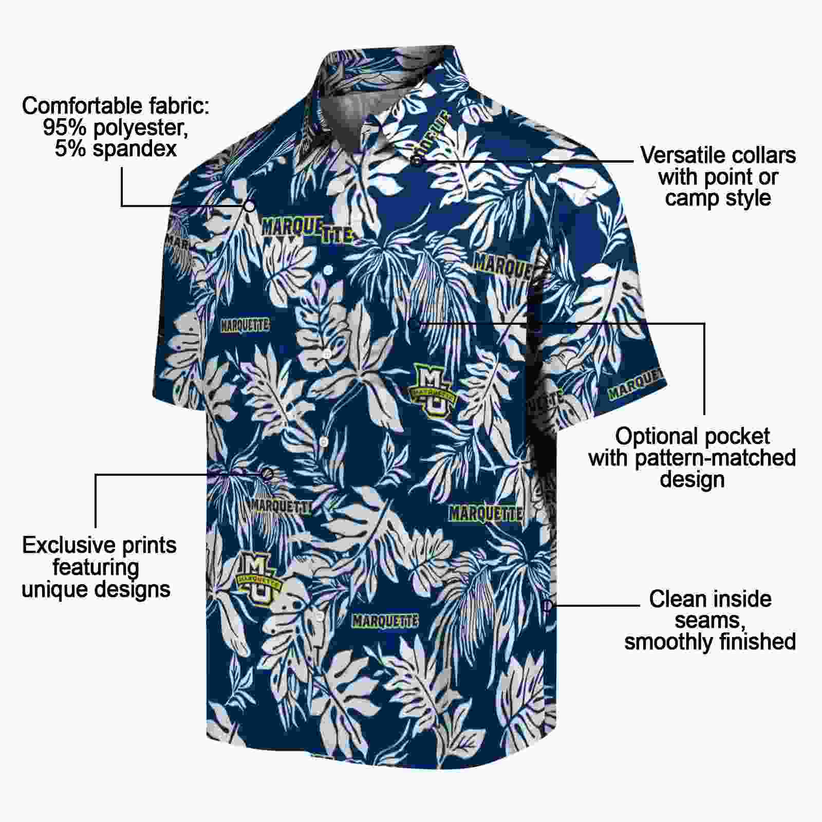 marquette golden eagles tropical leaf blue white hawaiian shirt new arrival