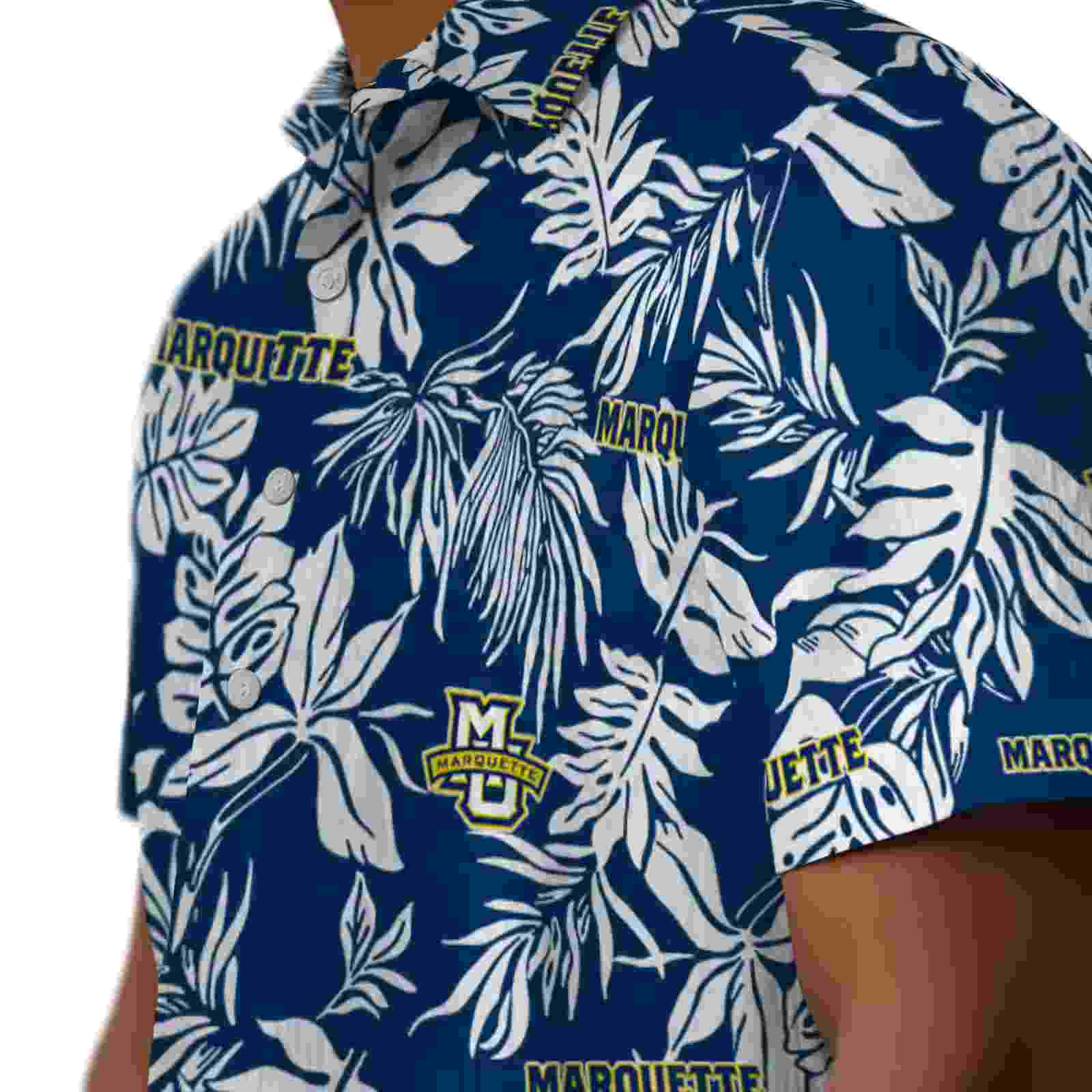 marquette golden eagles tropical leaf blue white hawaiian shirt trendy