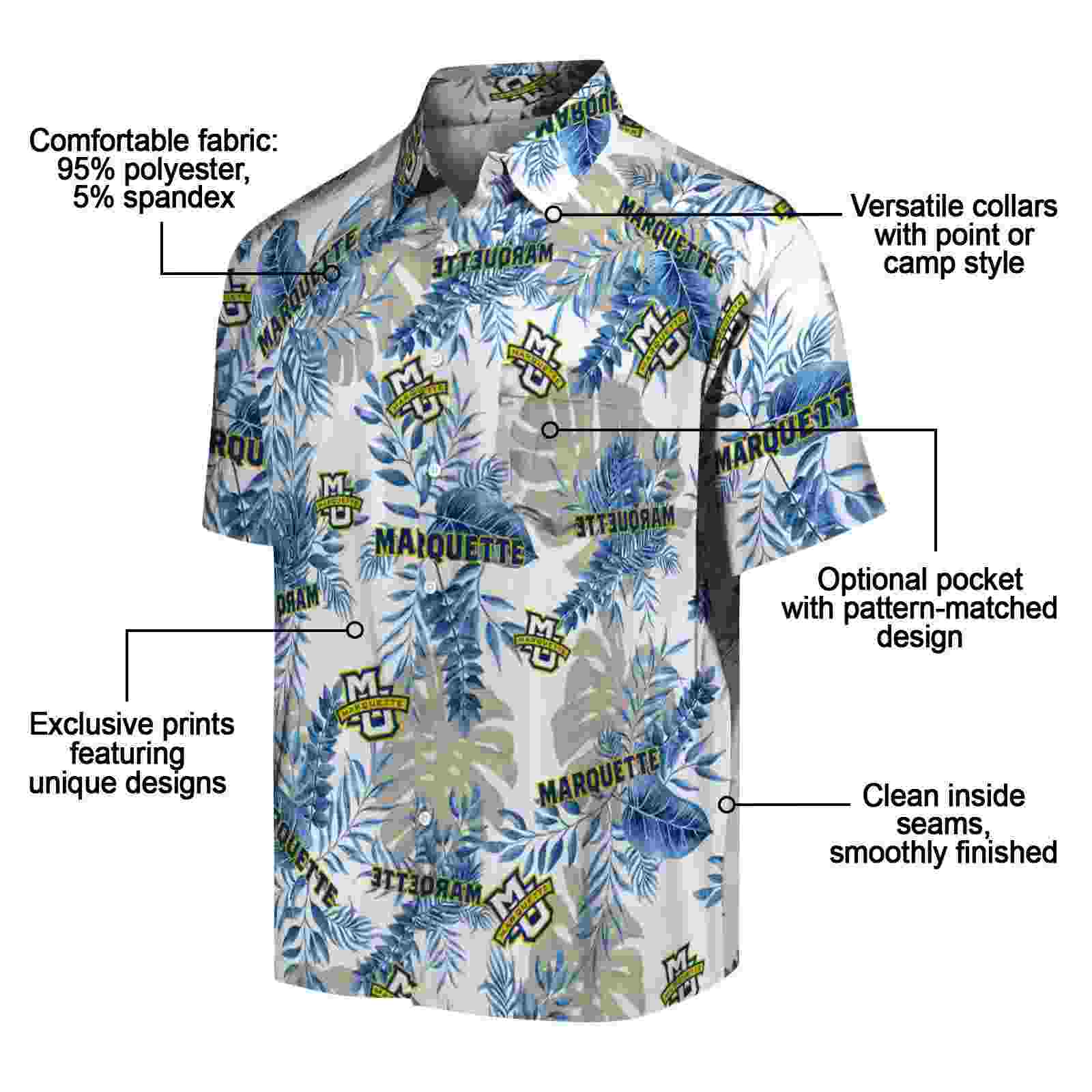 marquette golden eagles tropical leaves blue white hawaiian shirt new arrival