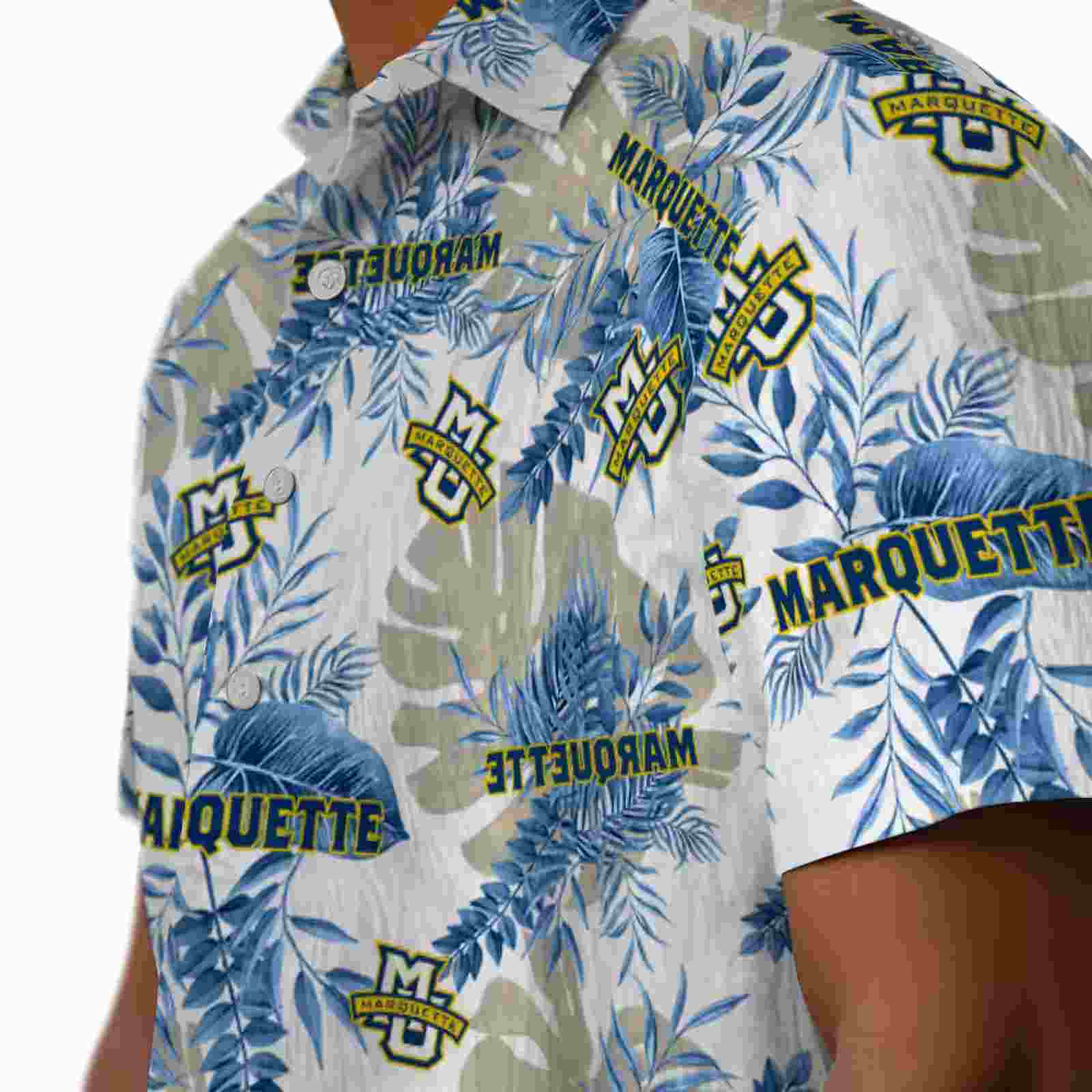 marquette golden eagles tropical leaves blue white hawaiian shirt trendy