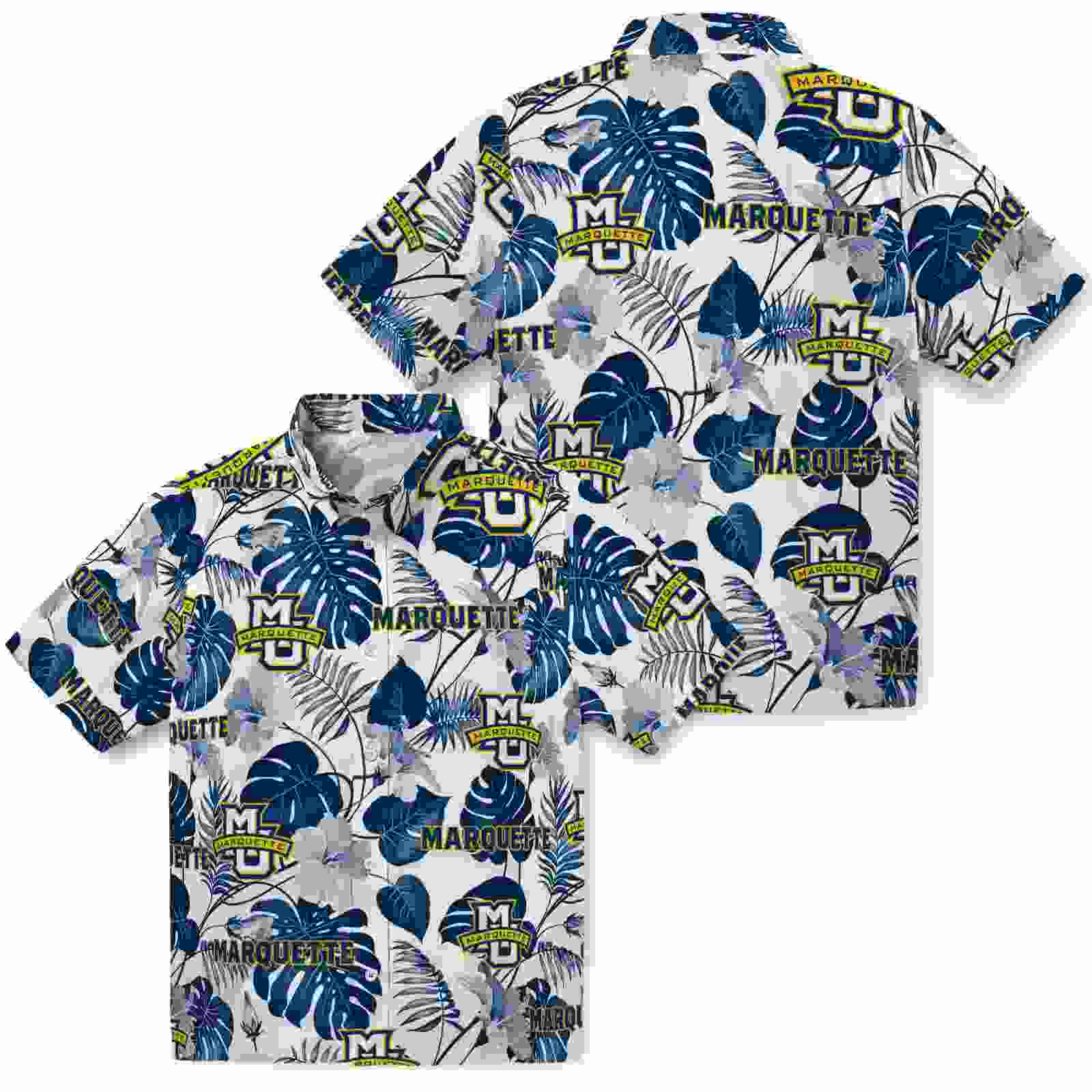 marquette golden eagles tropical plants blue white hawaiian shirt high quality