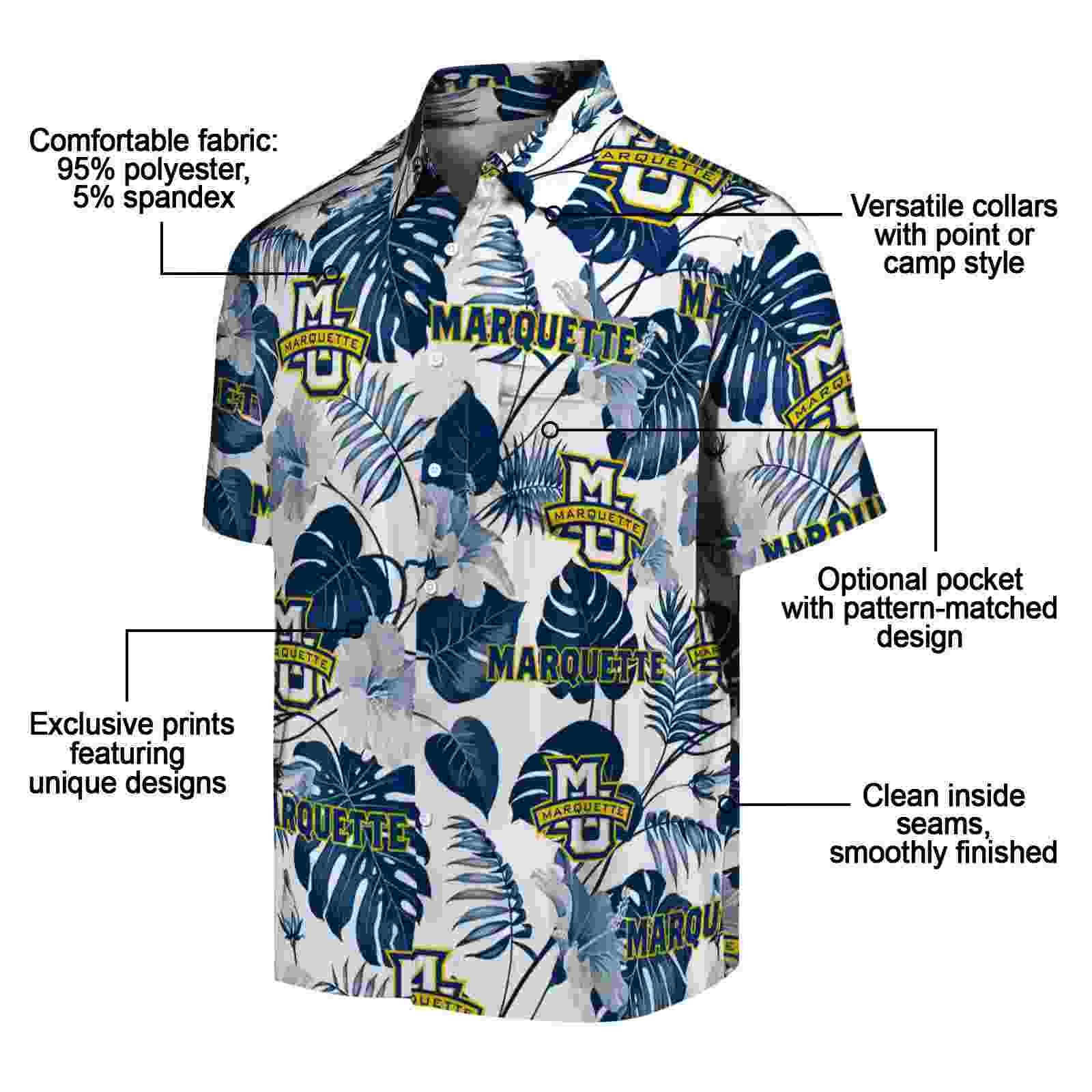 marquette golden eagles tropical plants blue white hawaiian shirt new arrival