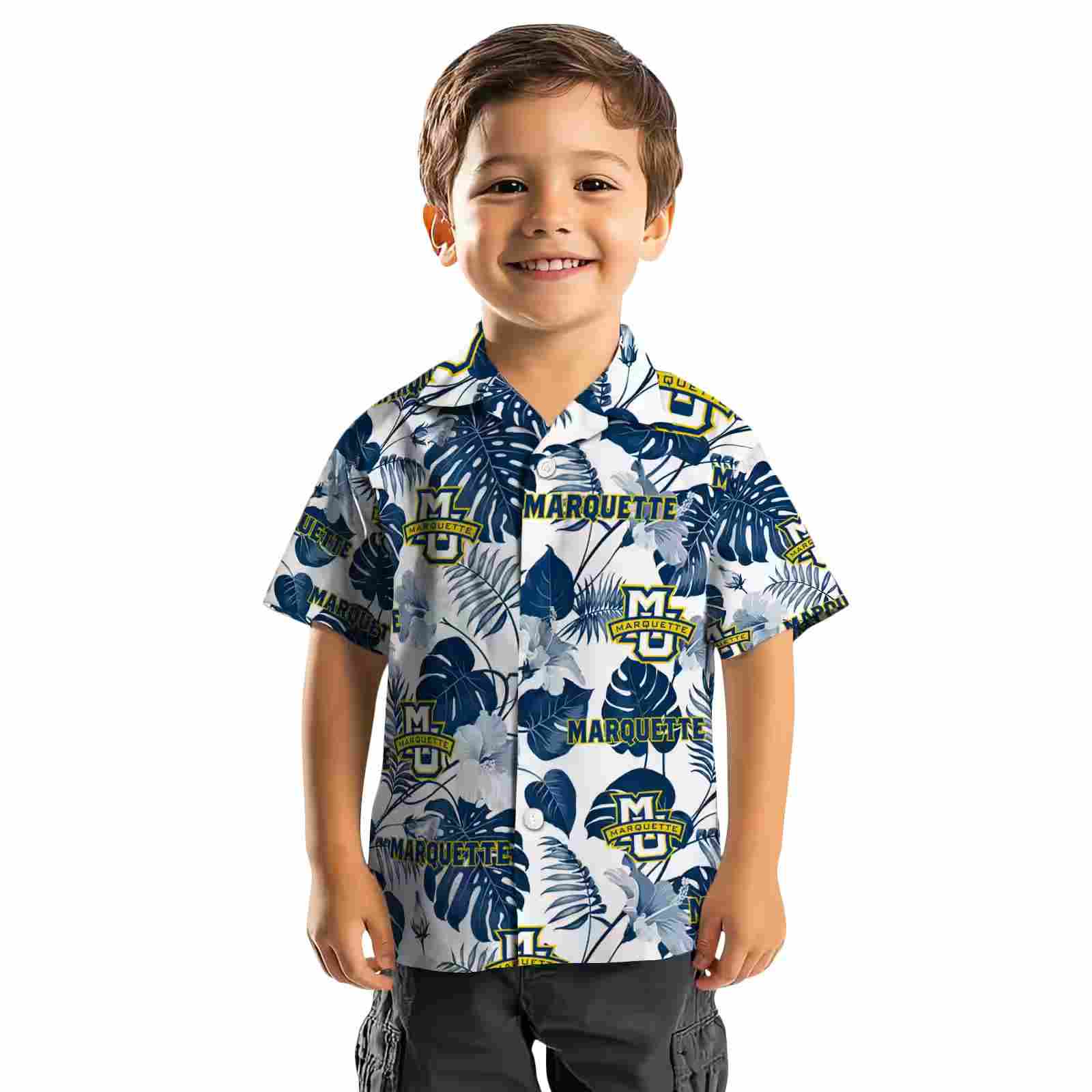 marquette golden eagles tropical plants blue white hawaiian shirt top rated