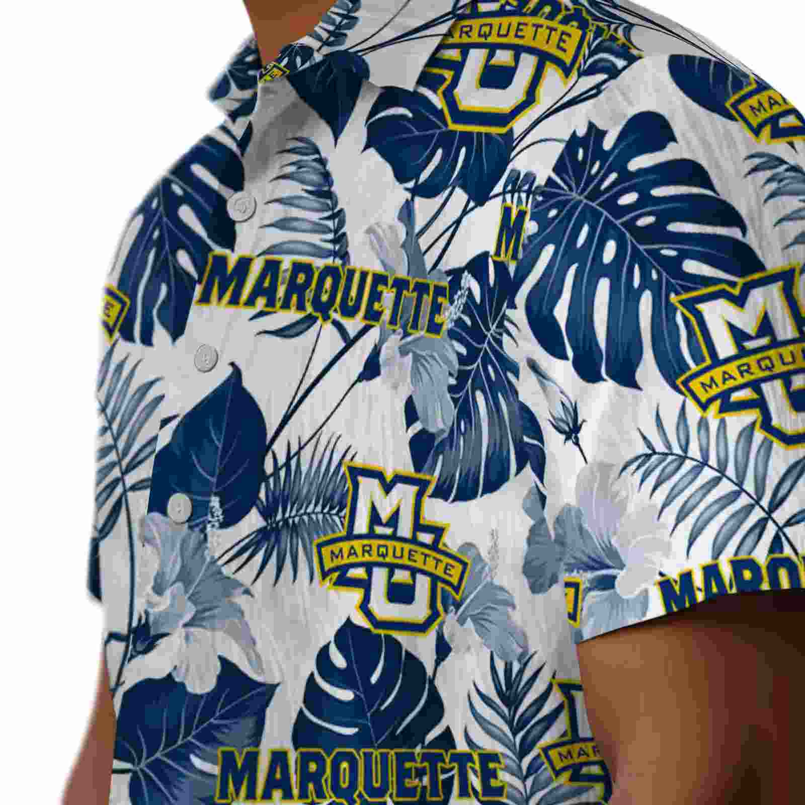 marquette golden eagles tropical plants blue white hawaiian shirt trendy