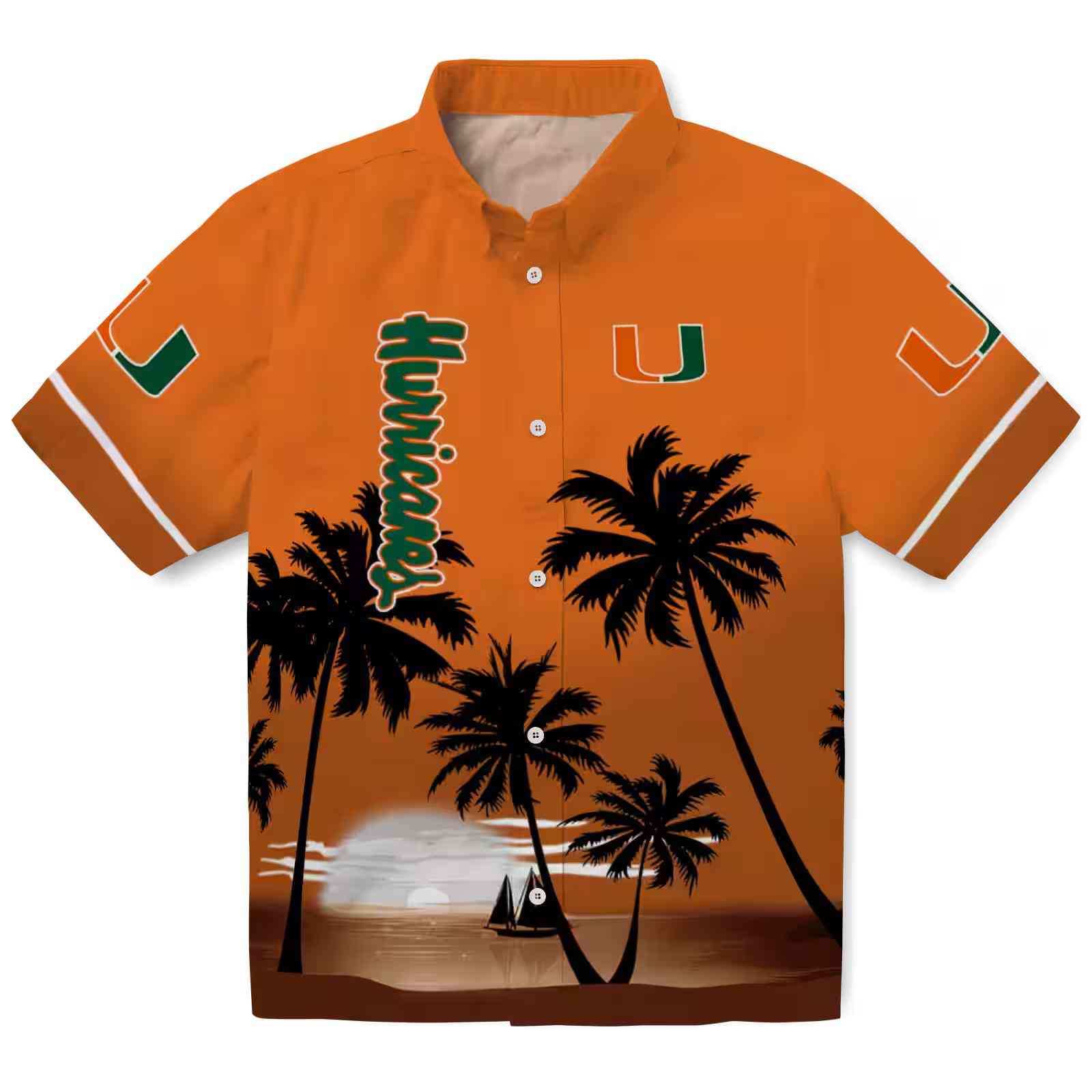 Miami Hurricanes Beach Sunset Orange Black Hawaiian Shirt