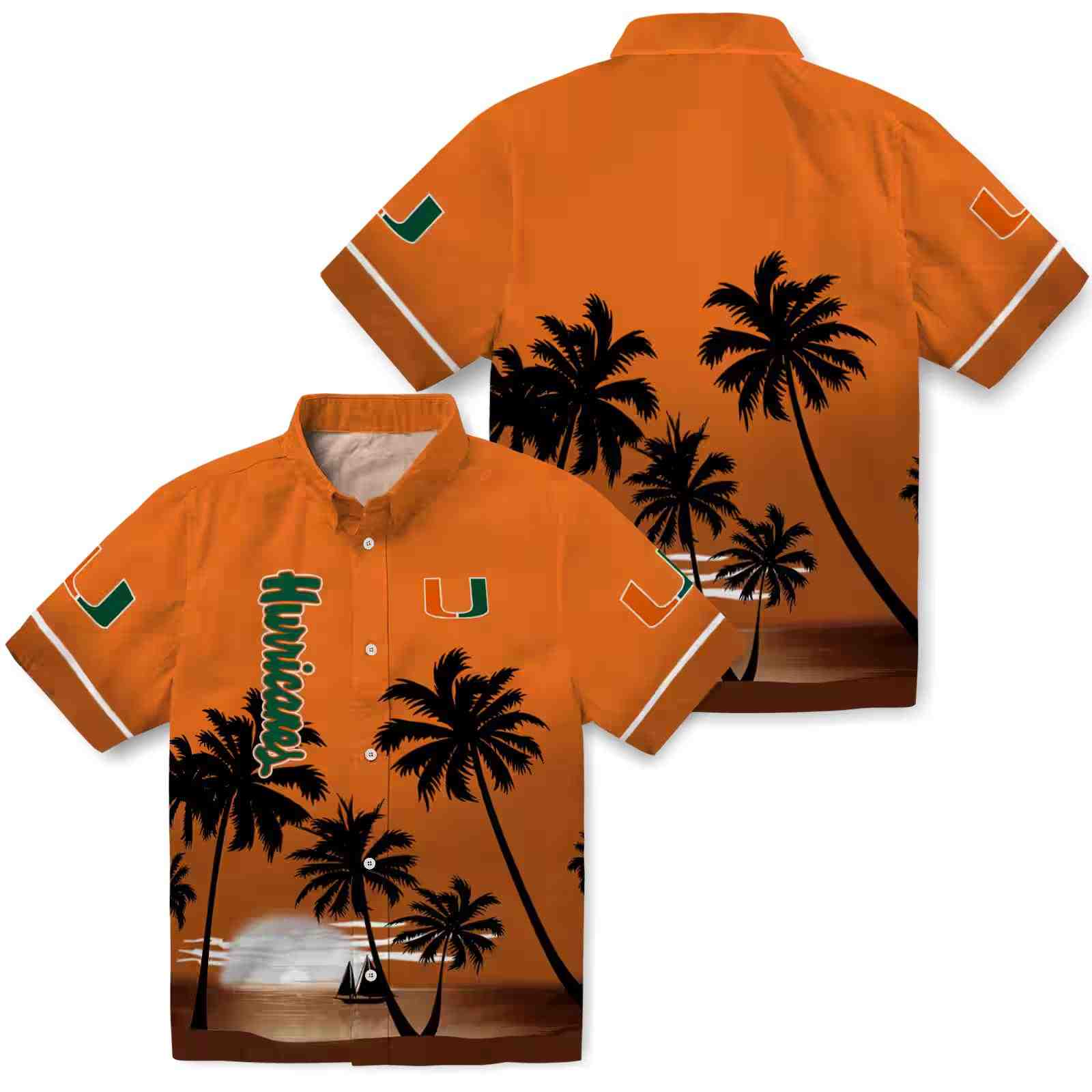 miami hurricanes beach sunset orange black hawaiian shirt high quality