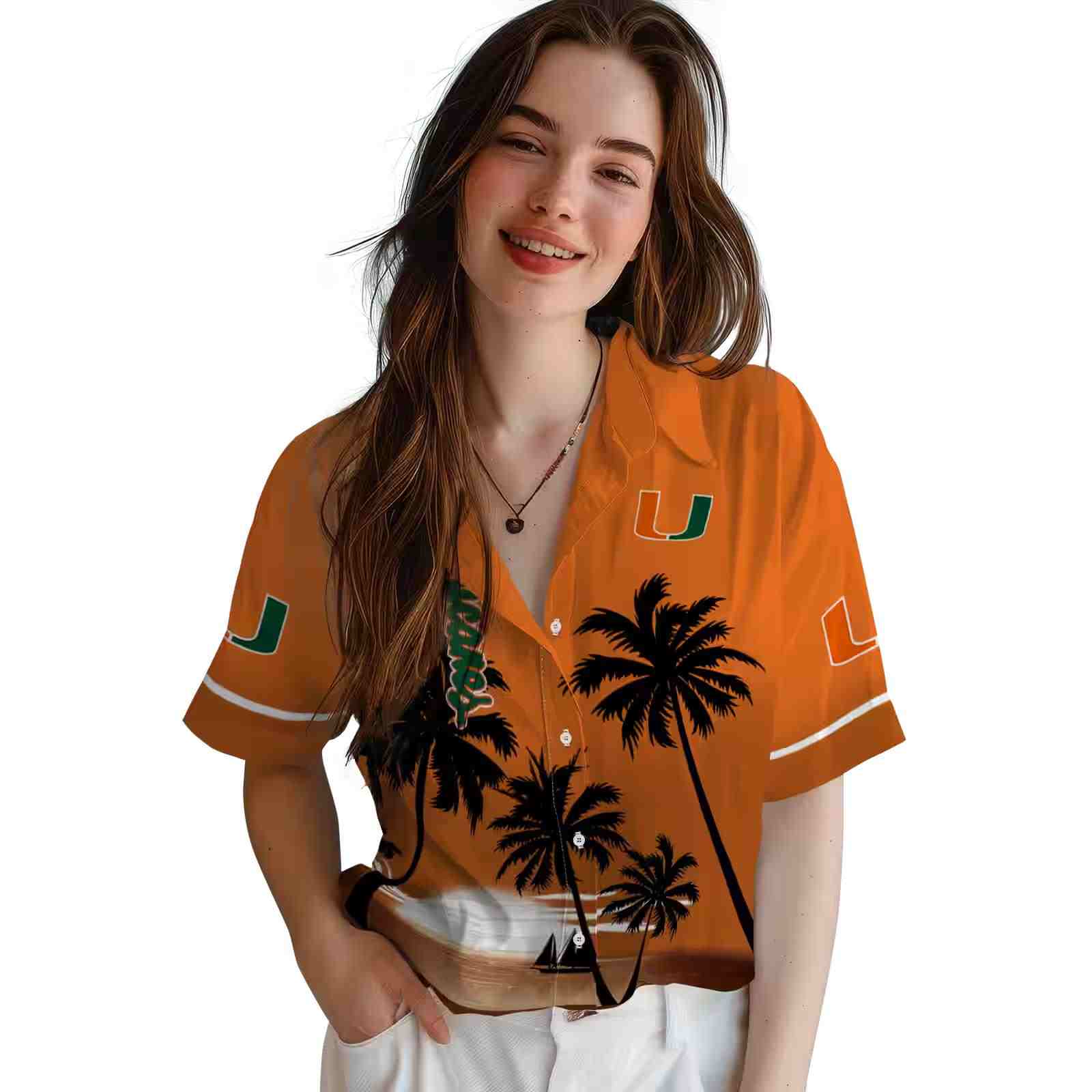 miami hurricanes beach sunset orange black hawaiian shirt latest model