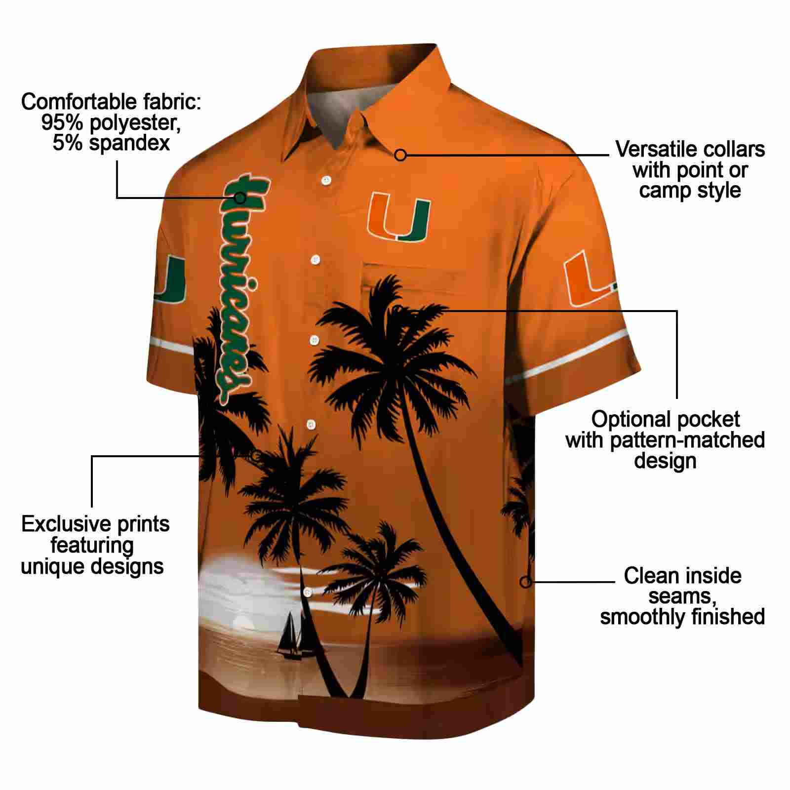 miami hurricanes beach sunset orange black hawaiian shirt new arrival