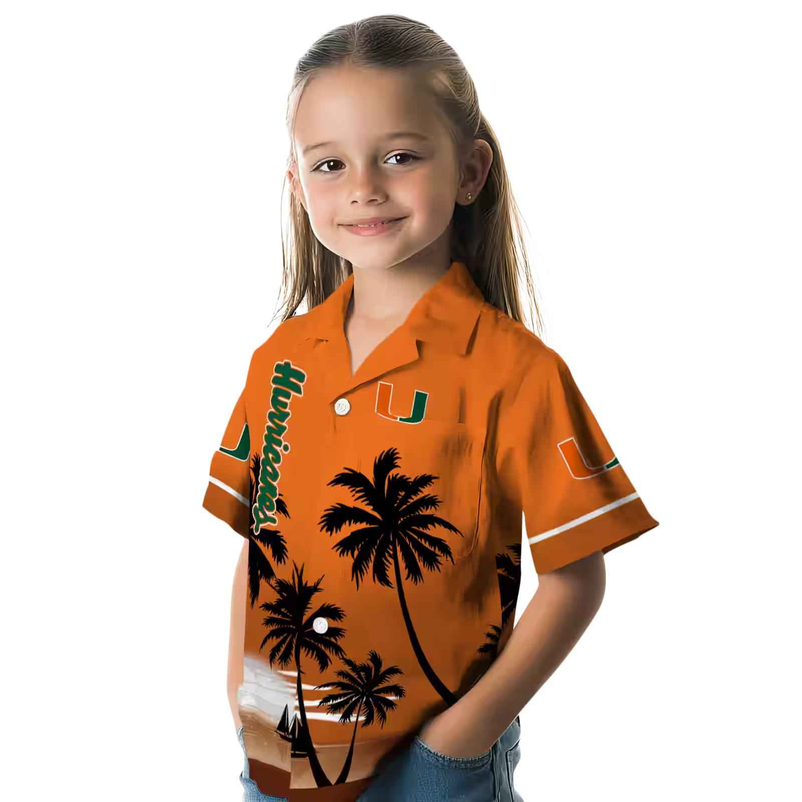 miami hurricanes beach sunset orange black hawaiian shirt premium grade