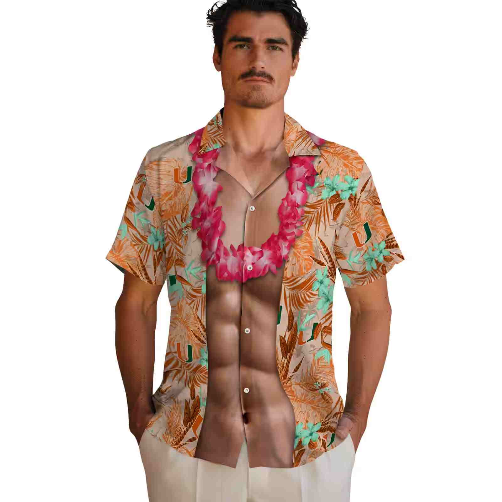 miami hurricanes chest illusion orange hawaiian shirt fashion forward