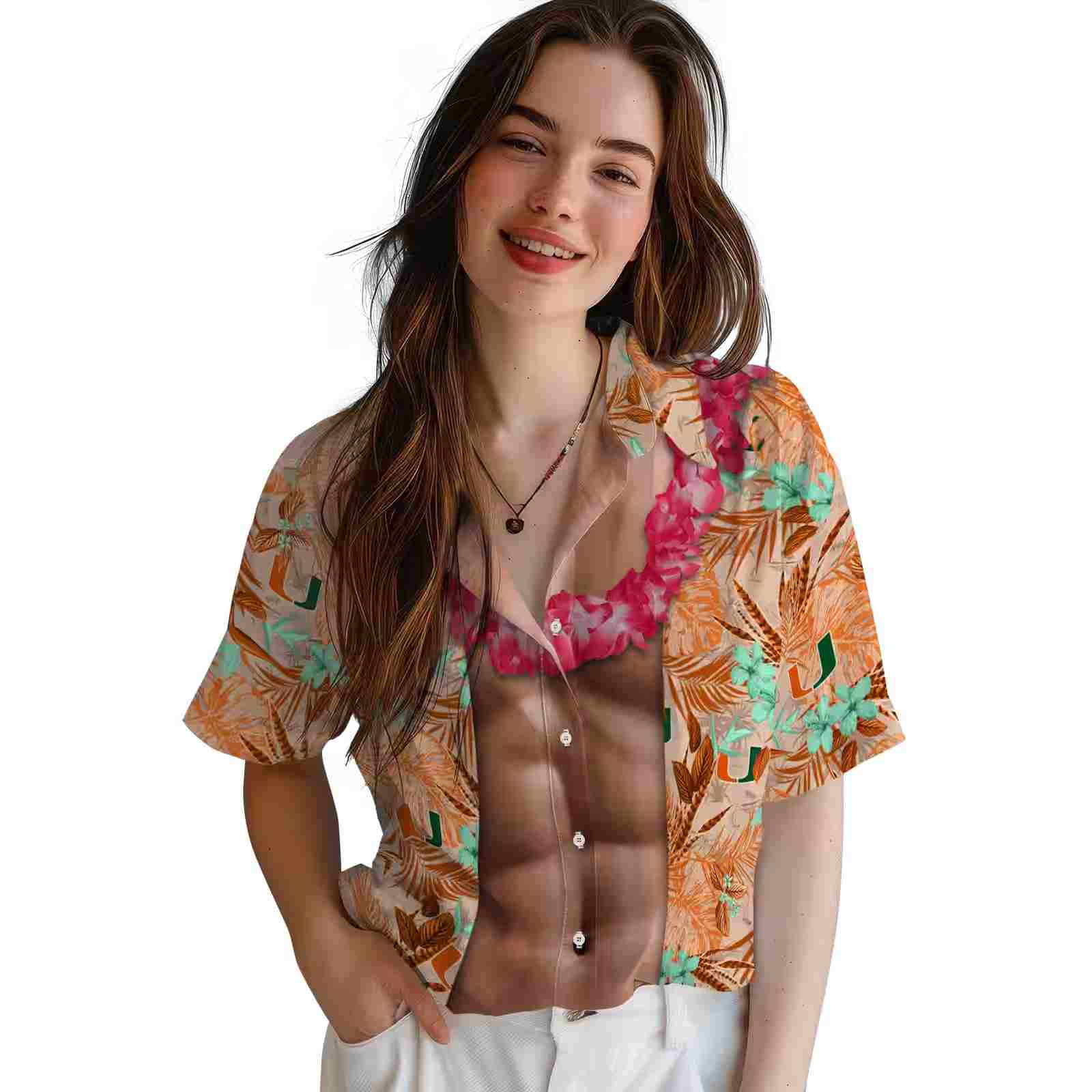 miami hurricanes chest illusion orange hawaiian shirt latest model