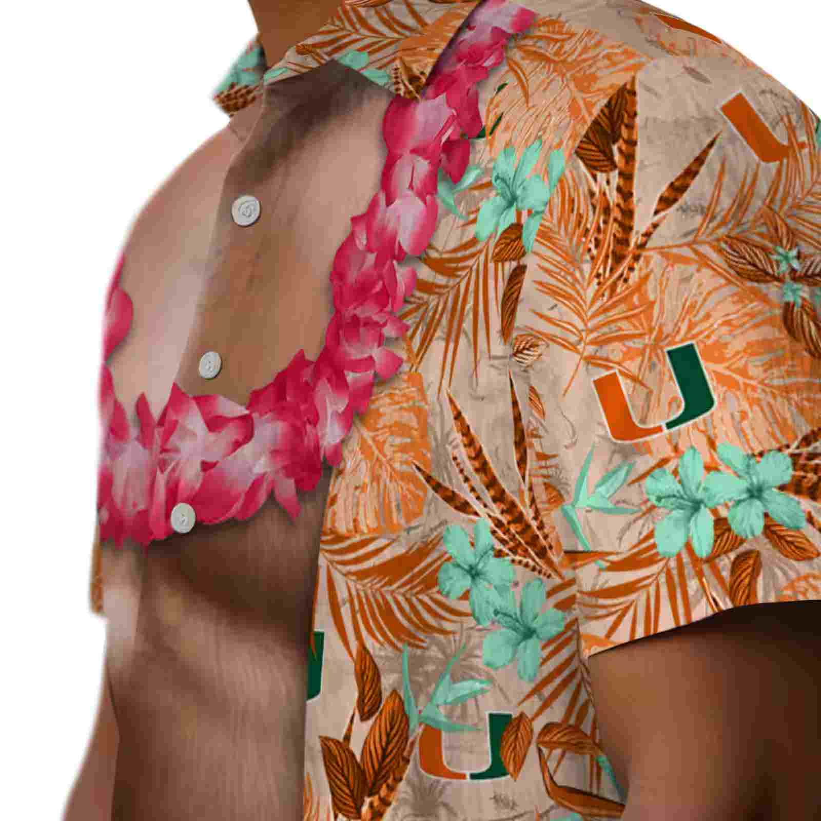 miami hurricanes chest illusion orange hawaiian shirt trendy