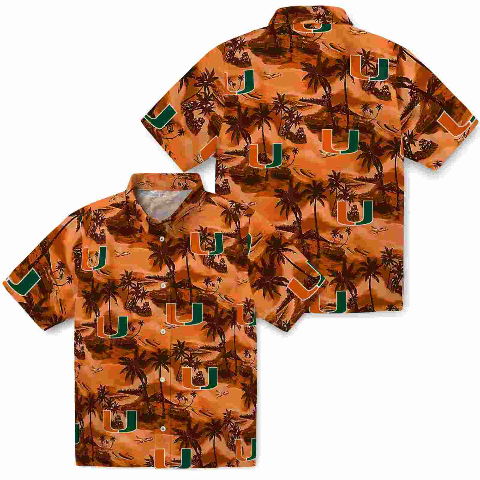 miami hurricanes coastal palms orange hawaiian shirt high quality