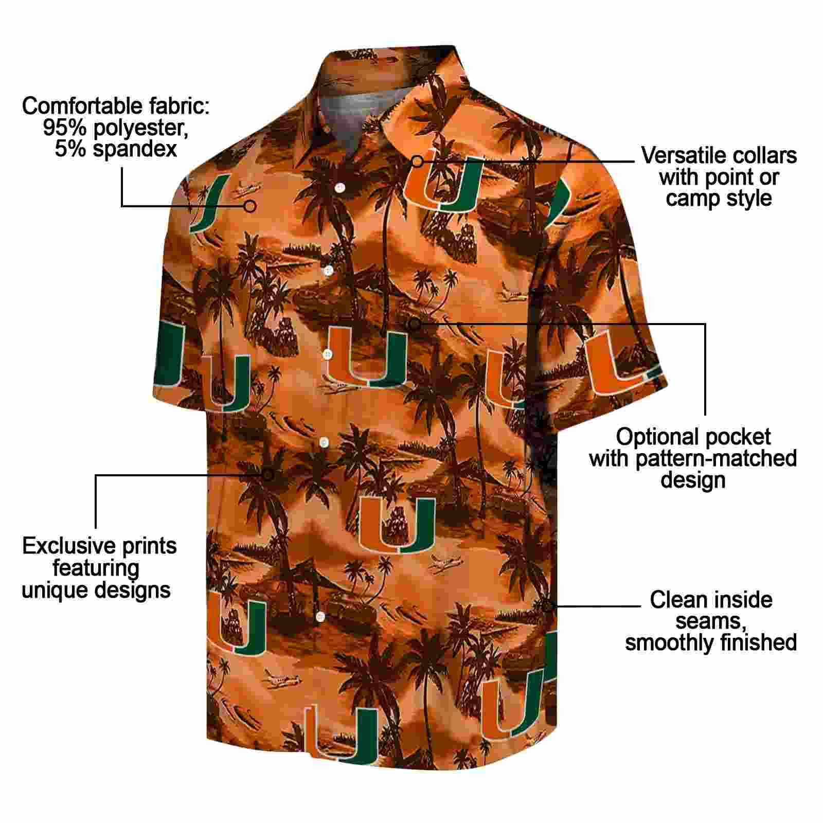 miami hurricanes coastal palms orange hawaiian shirt new arrival