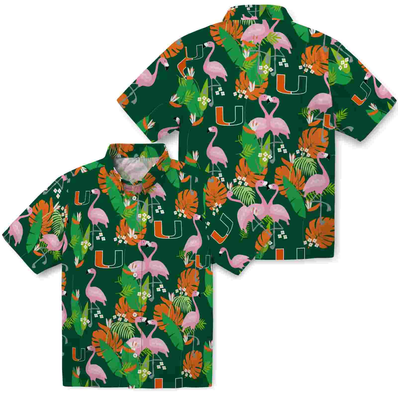 miami hurricanes flamingo foliage orange green hawaiian shirt high quality