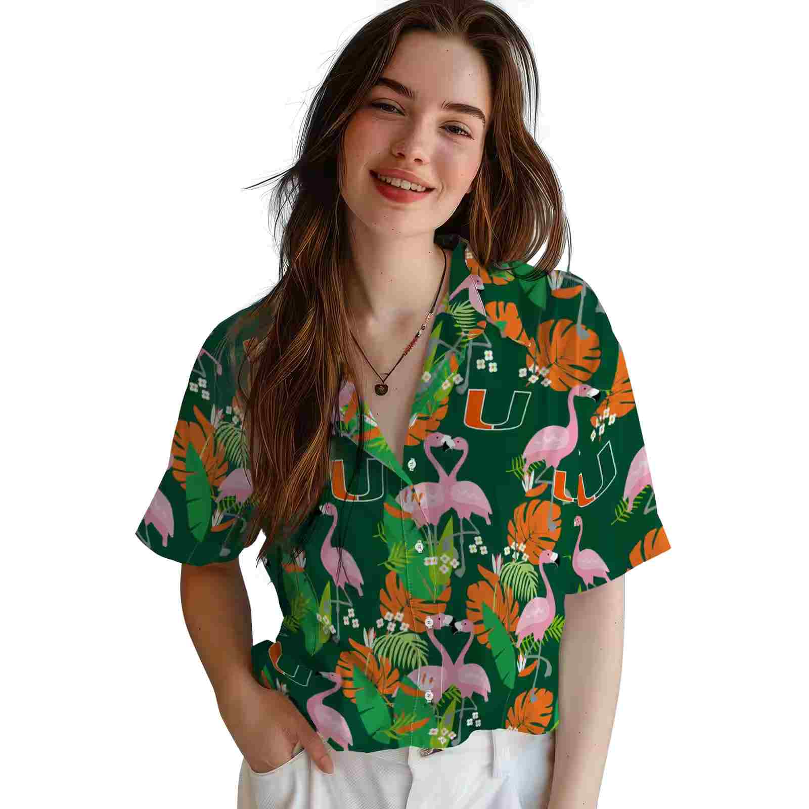 miami hurricanes flamingo foliage orange green hawaiian shirt latest model