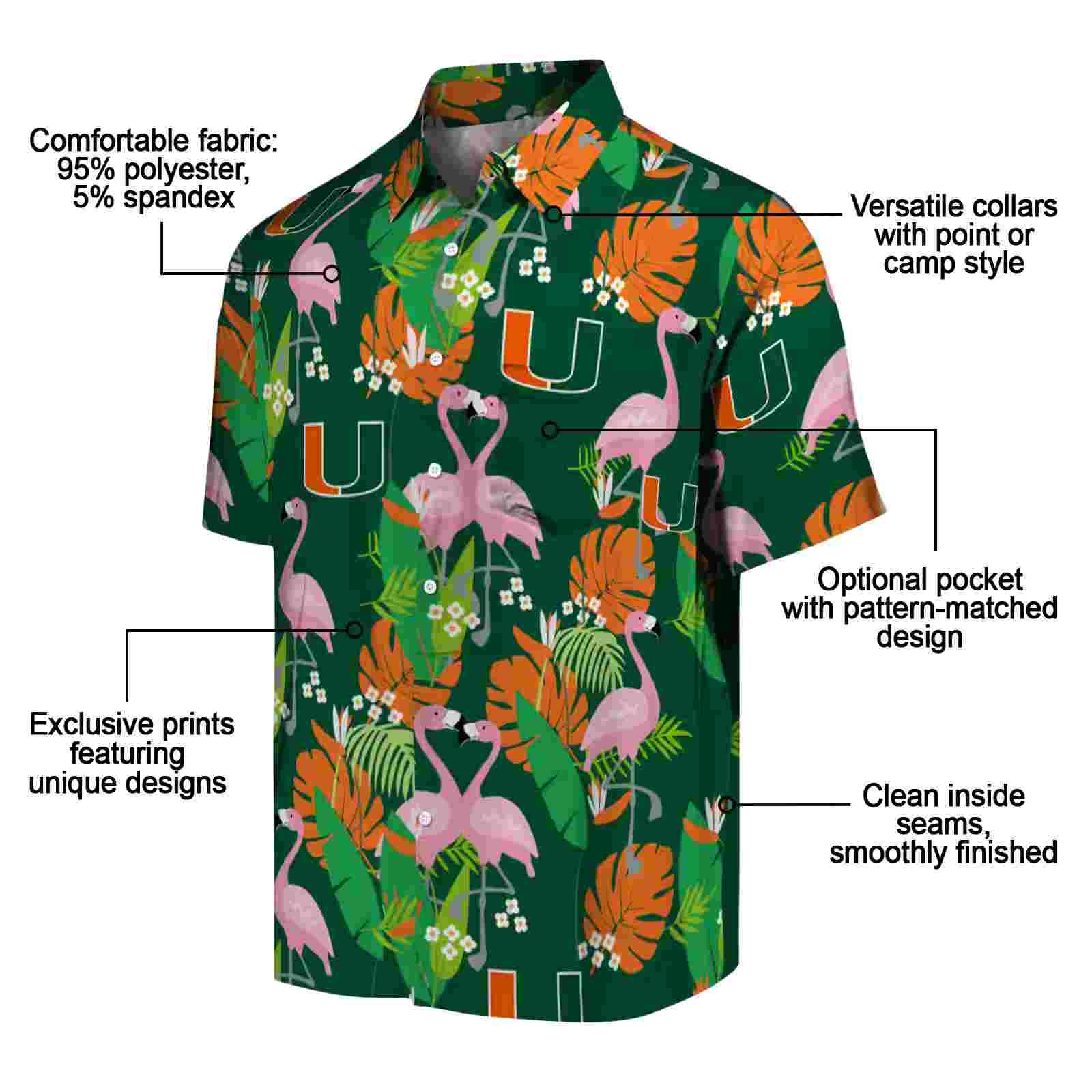 miami hurricanes flamingo foliage orange green hawaiian shirt new arrival