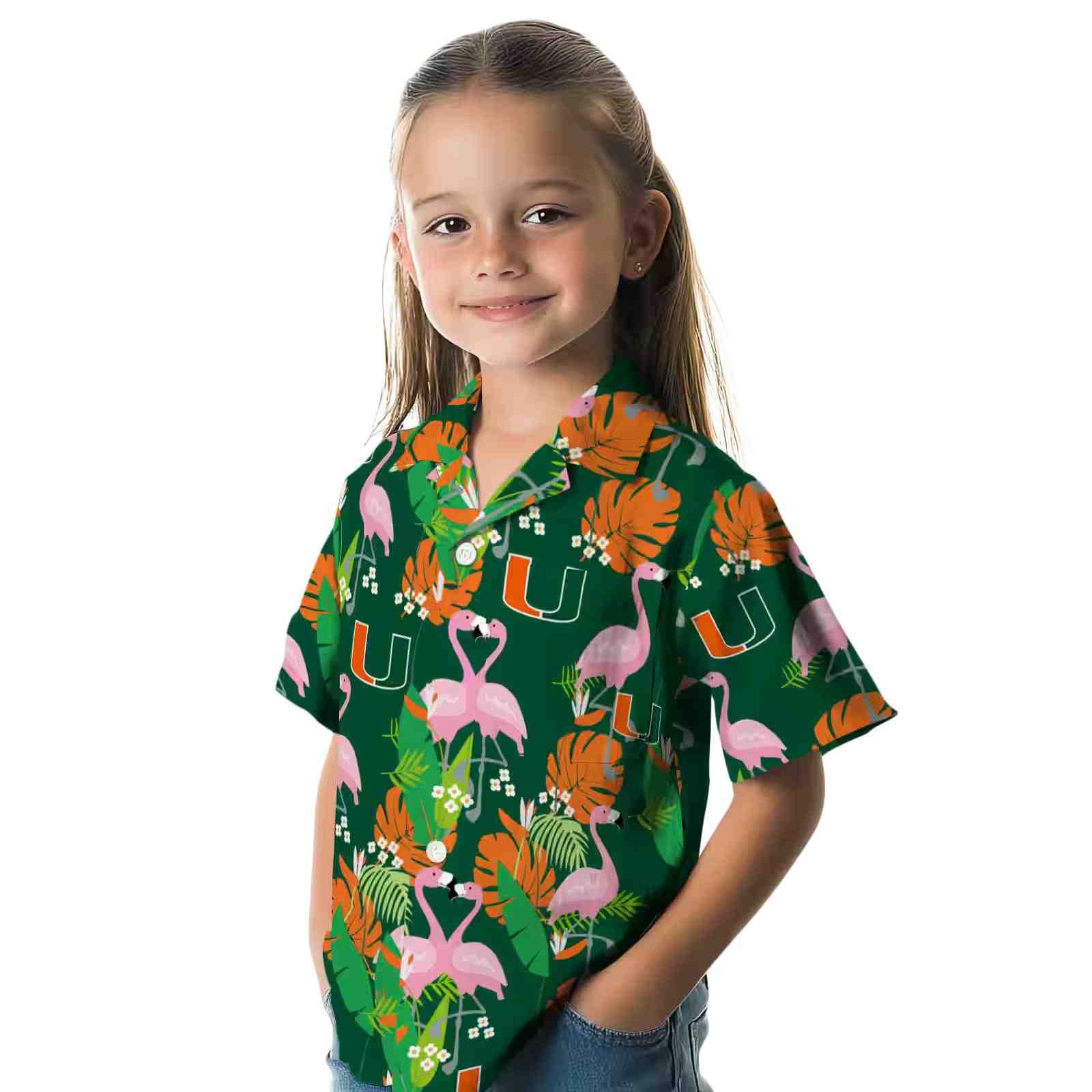 miami hurricanes flamingo foliage orange green hawaiian shirt premium grade