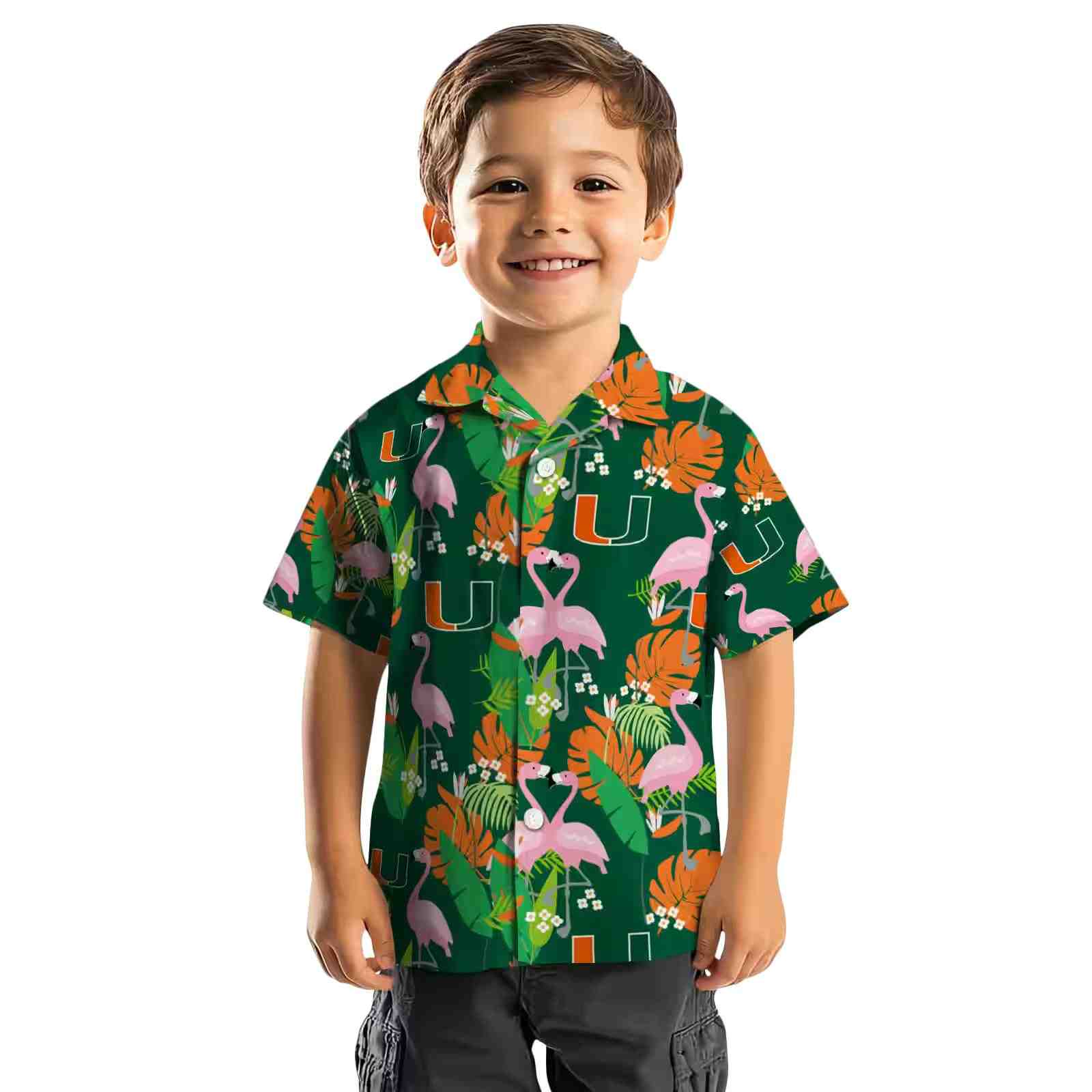 miami hurricanes flamingo foliage orange green hawaiian shirt top rated