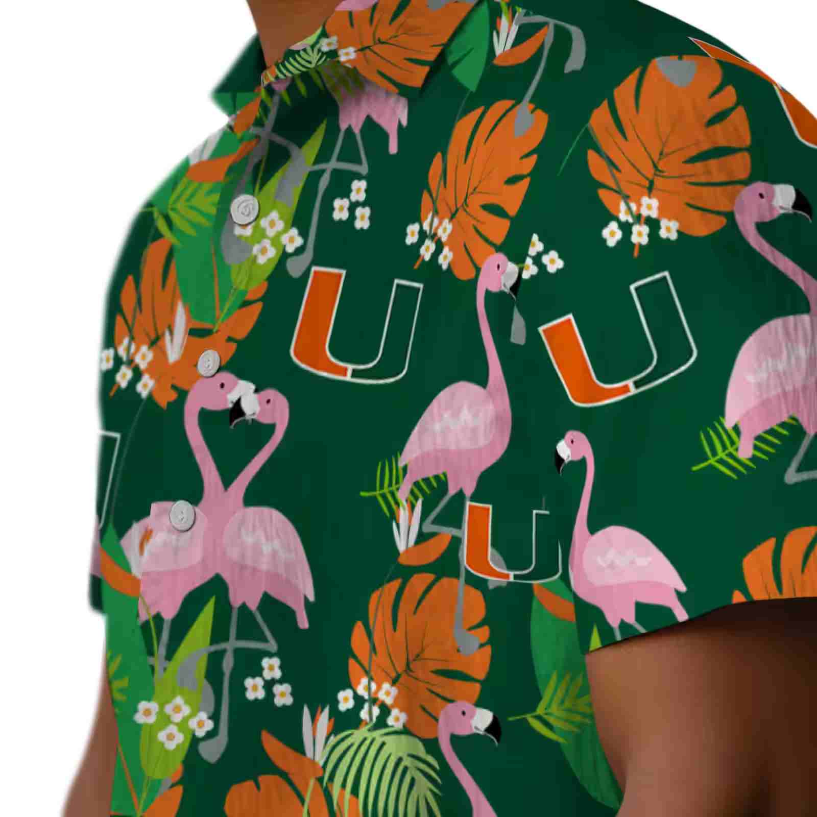 miami hurricanes flamingo foliage orange green hawaiian shirt trendy